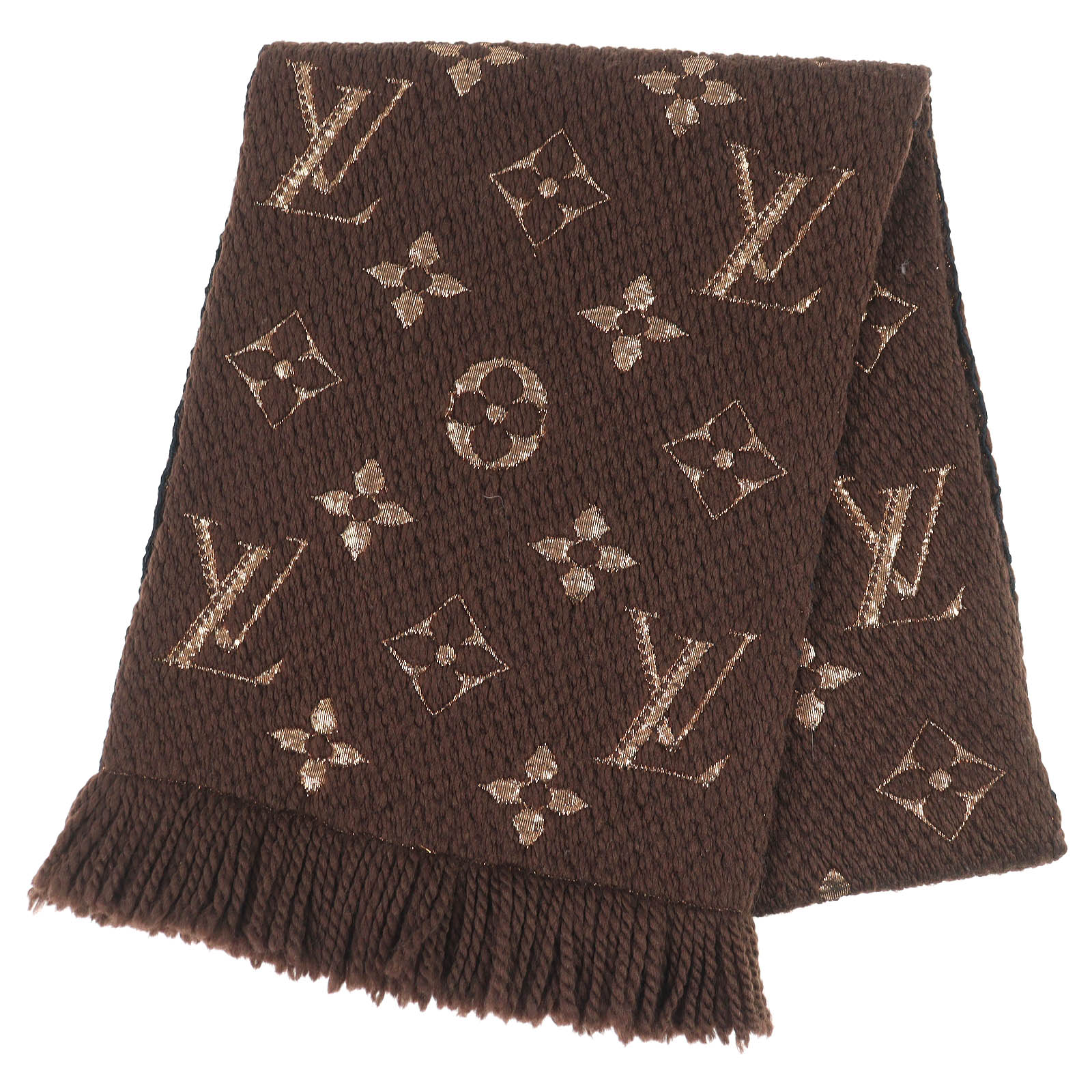 美品△LOUIS VUITTON ルイヴィトン M71383 エシャルプ ロゴタイプ気違い シャイン 羊毛 地絹 えり巻き マロン 赤銅色 イタリア製 置き目品 レディース 【中古】