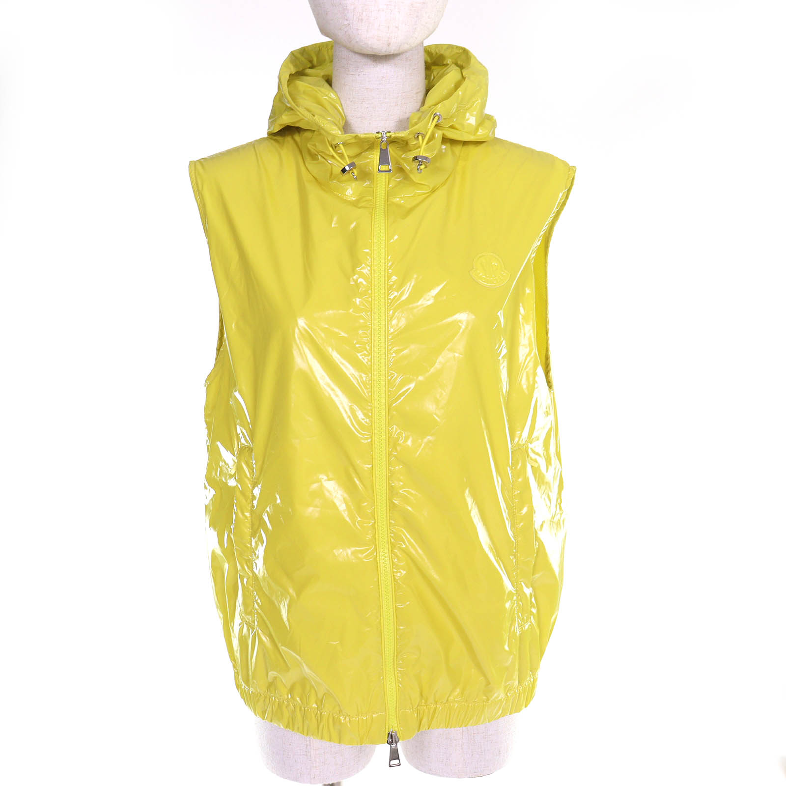 極美品△MONCLER モンク軌跡 2021年製 SETE GILET ロゴタイプ紋章 フーディー ナイロン ジレ より良い 軽さ 黄色 1 定まり品 レディース 【中古】