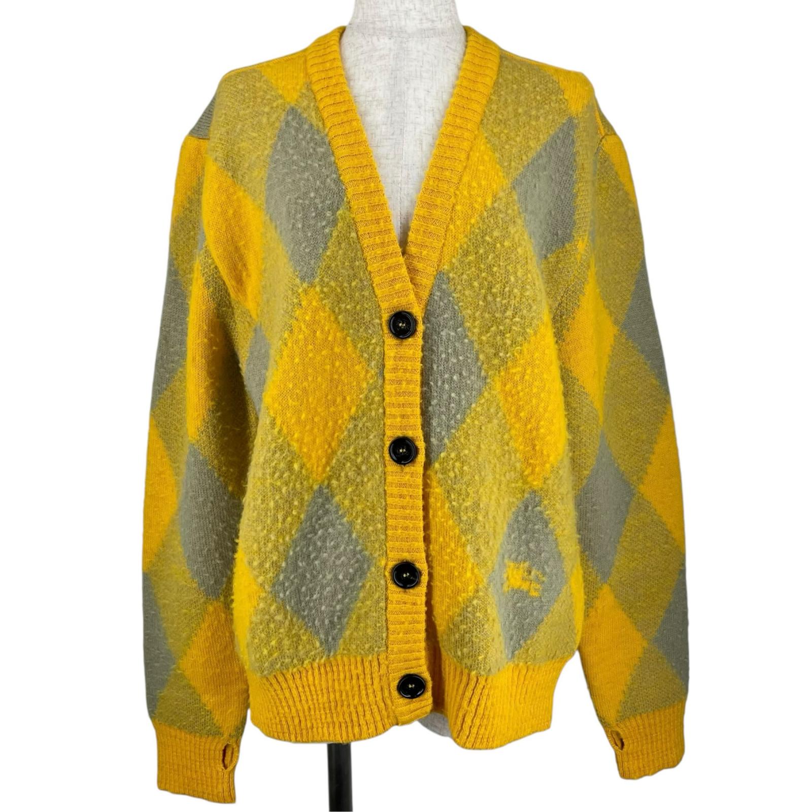 未当て嵌める品▲BURBERRY バーバリー 8077684 羊毛100% アーガイル ジャ差し固める ジレー 黄色 薄墨色 M イタリア製 置き目品 レディース【中古】