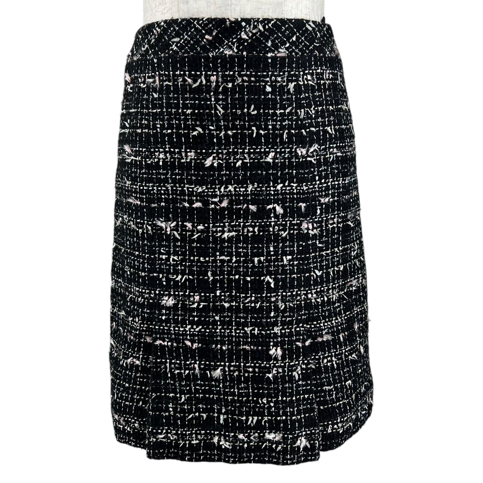 極美品▲CHANEL シャネル ヴィンテージ 05C P24940 ココマーク ボックス席筋目 ツィードスコート 黒いこと 34 フランス共和国製 レディース【中古】