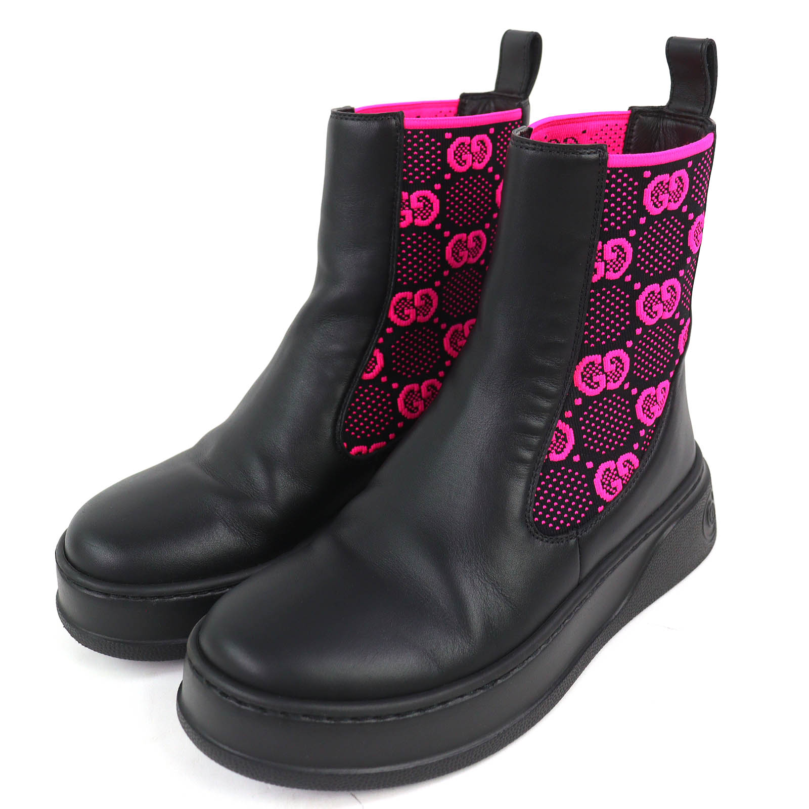 美品△GUCCI グッチ 718718 ロゴ GGジャージー サイドゴア アンクルブーツ ショートブーツ ブラック ピンク 35.5 イタリア製 レディース 箱・保存袋付き オススメ◎ 【中古】|衣類&ブランドリサイクル GREEN