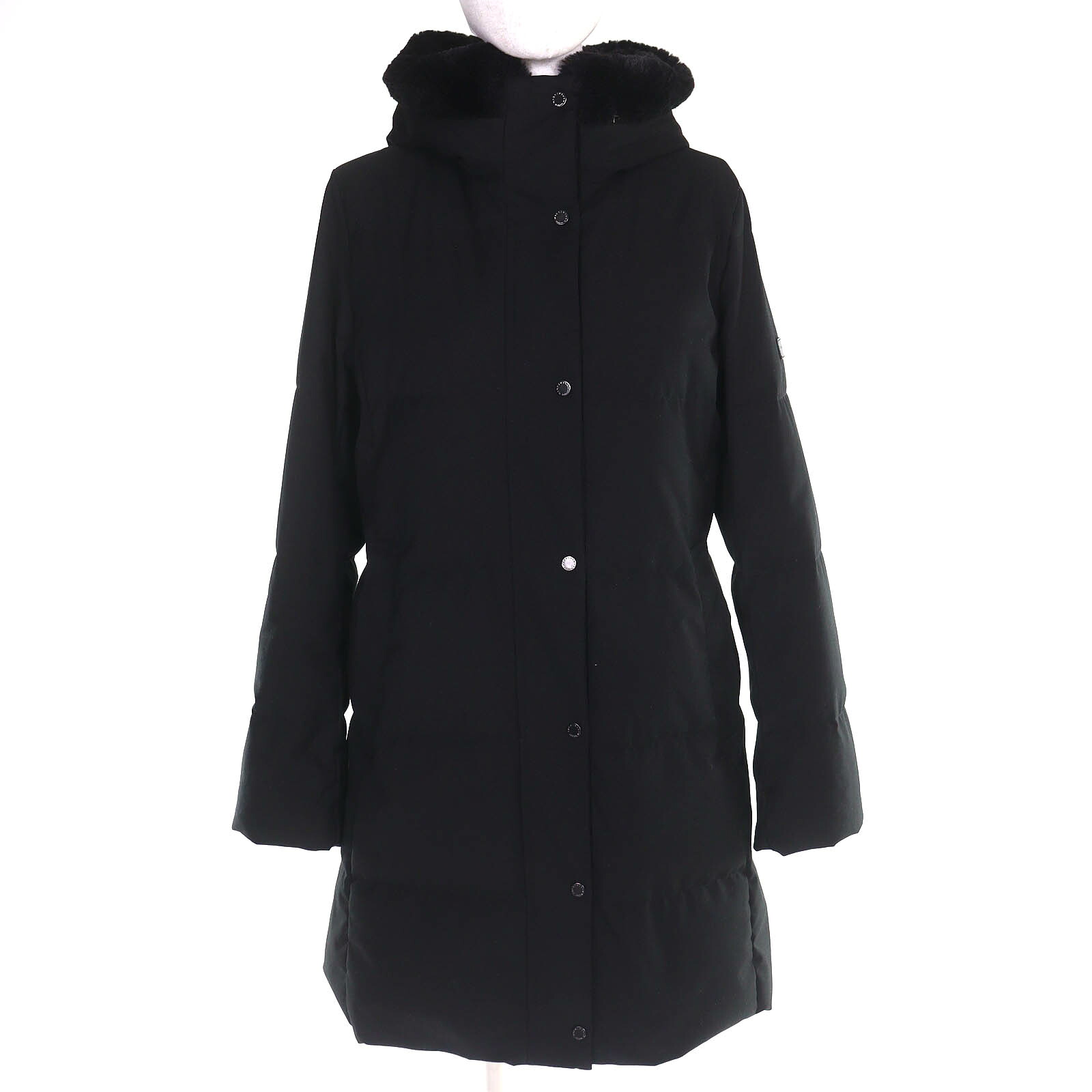 美品△Mackintosh マッキントッシュ G5F85-292-09 ロゴレザーワッペン エコ毛革・ボンネット付き添い人 落ち込む厚地の外套 黒いこと 40 置き目品 レディース 【中古】