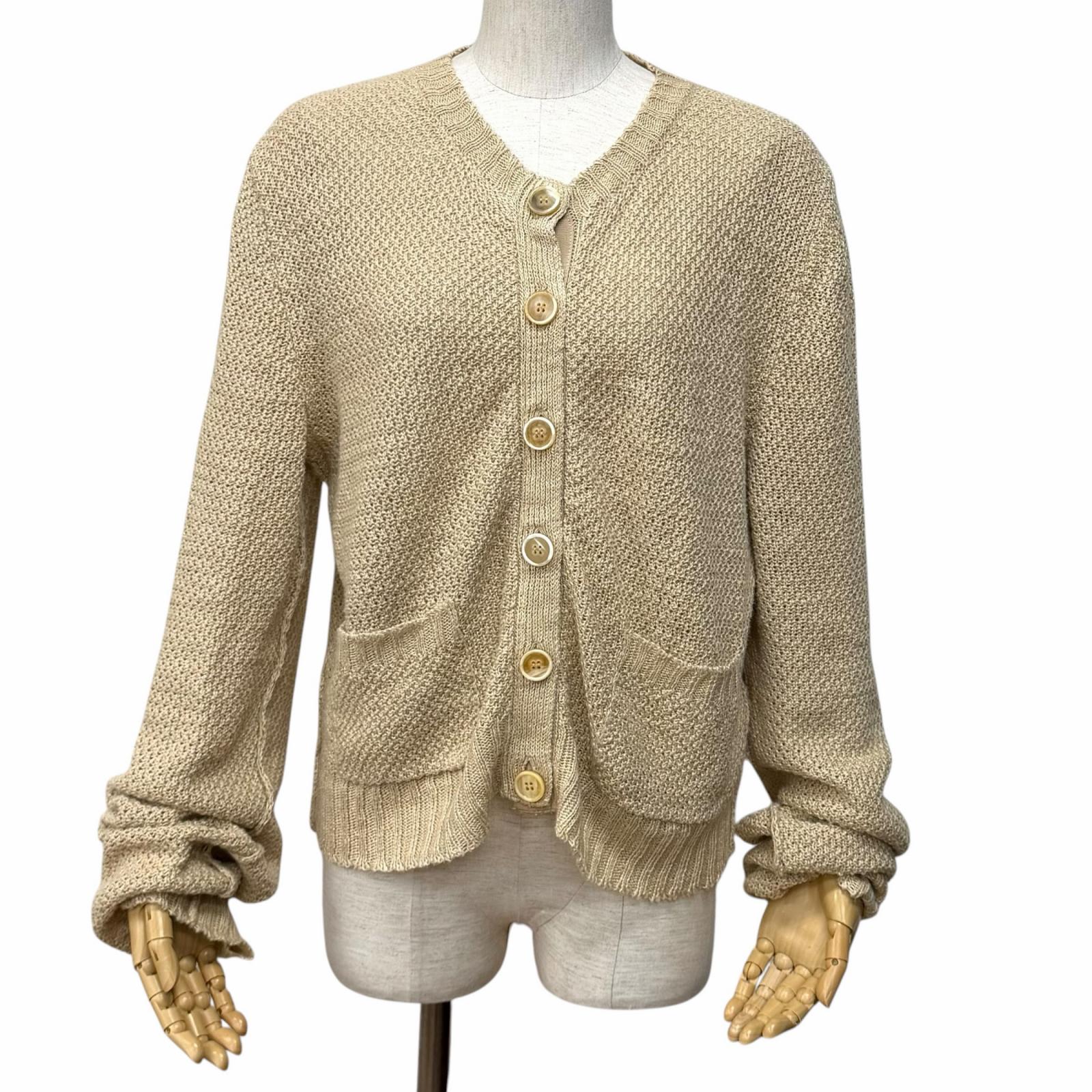 極美品★Maison Margiela 10 メゾンマルジェラ10 23SS S51HP0004 ヘンプ100％ 労働者の一団素っ首 長袖 ジレー ベージュ S 置き目品 レディース 【中古】