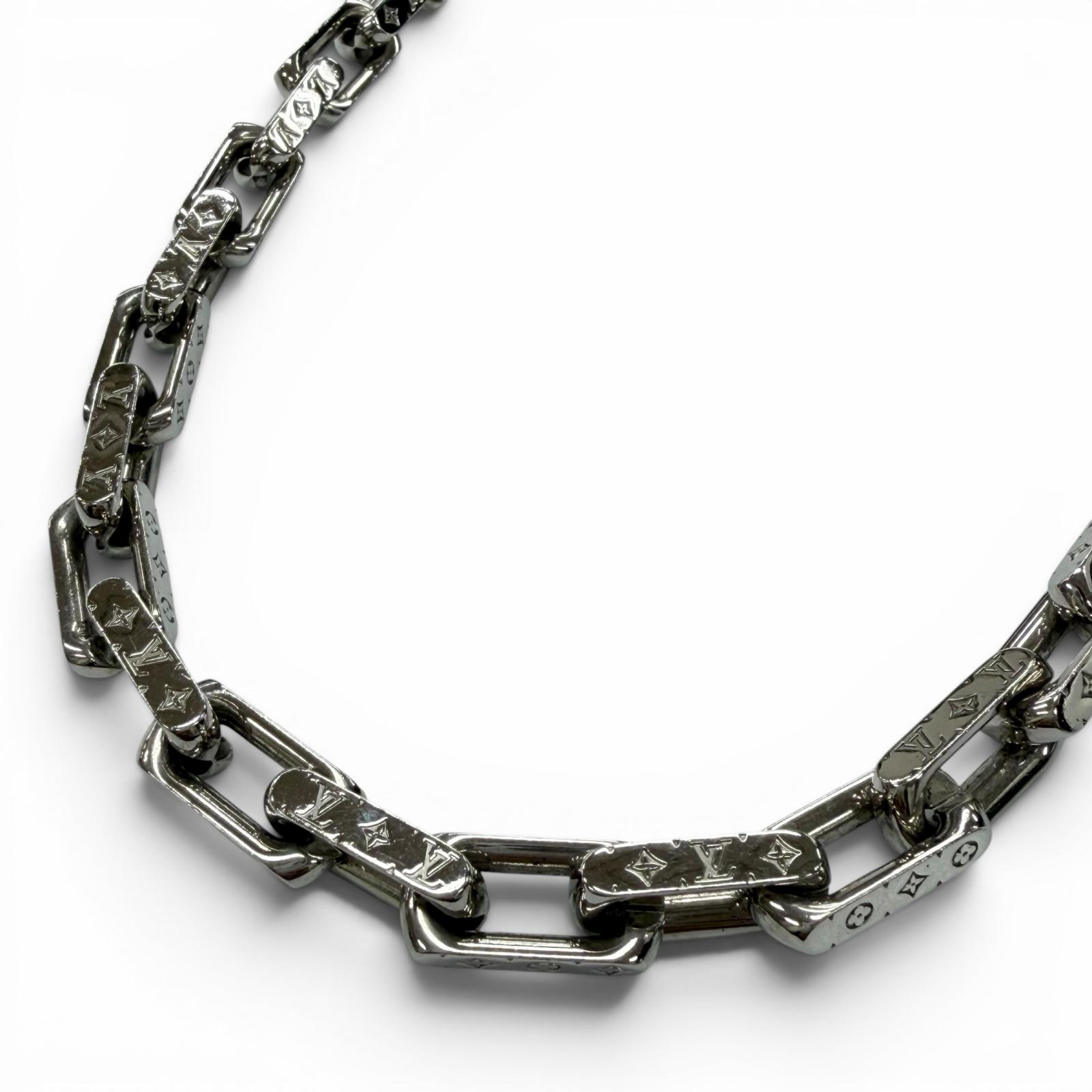 美品▼LOUIS VUITTON ルイヴィトン 2020年製 M64196 コリエ チェーン店 モノグラム 頸飾り しろがね色 イタリア製 メンズ 添え物 【中古】