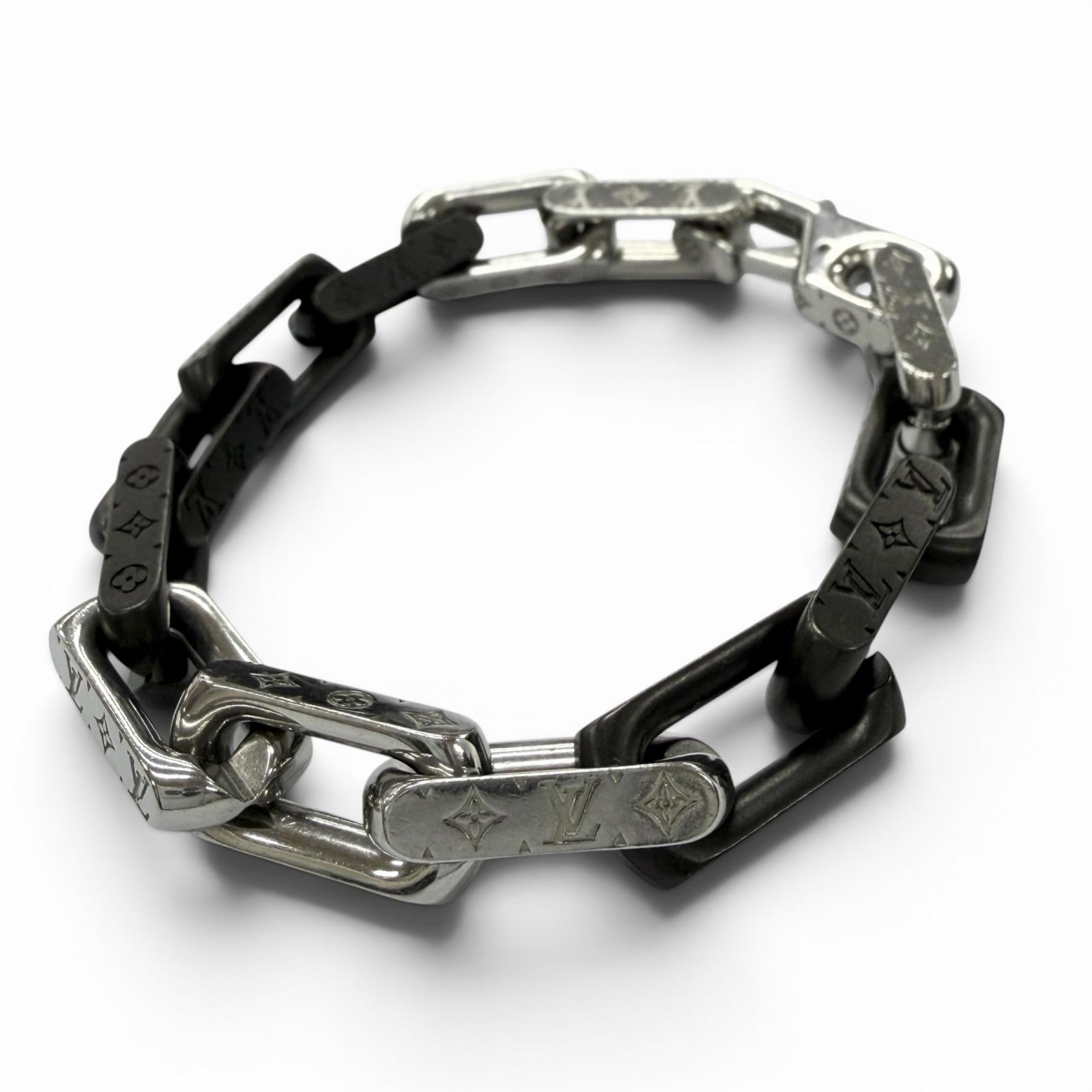 美品▼LOUIS VUITTON ルイヴィトン M00686 モノグラム チェーン店 腕輪 しろがね色 黒いこと M イタリア製 メンズ 箱・保護すること袋付き添い人 【中古】