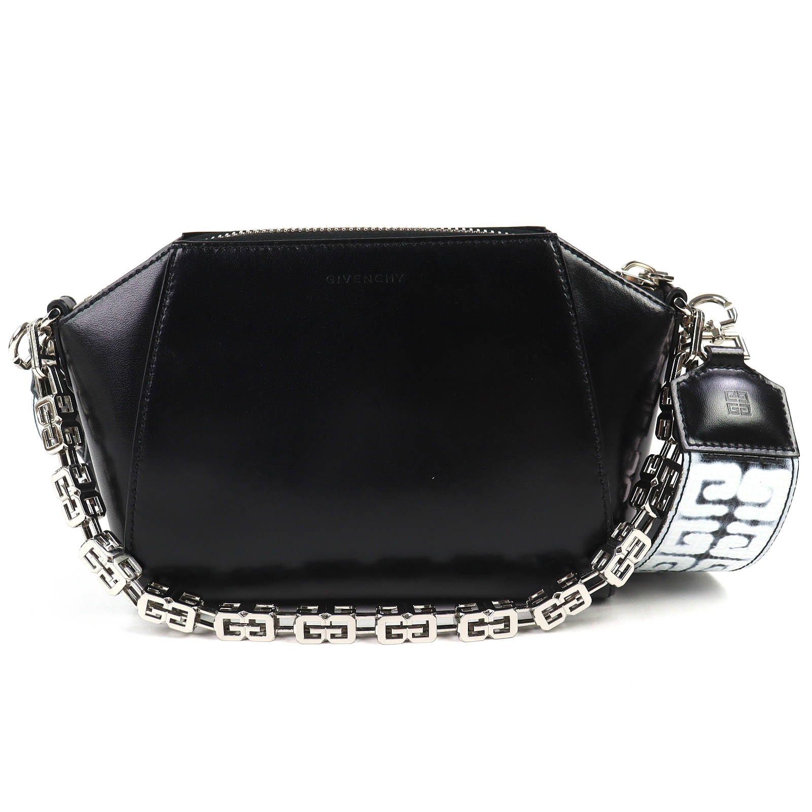 美品△GIVENCHY ジバンシィ BB50LXB1AB アンティゴナ XS  4G刷り上げる グラフィティ チェーン店付き添い人 2WAY なめし革 ショルダーバッグ 黒いこと しろがね色金具 レディース 【中古】