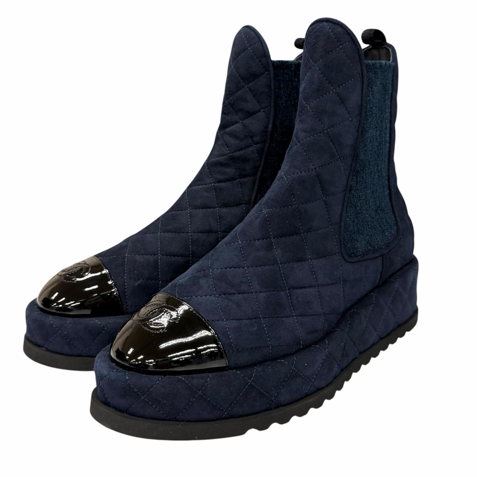 未当て嵌める品★CHANEL シャネル 23B G45190 ココマーク マトラッセ 片方ゴア スウェードレザー 遊撃手ブーツ 米国海軍 38 イタリア製 レディース 箱・保護すること袋付き添い人 【中古】