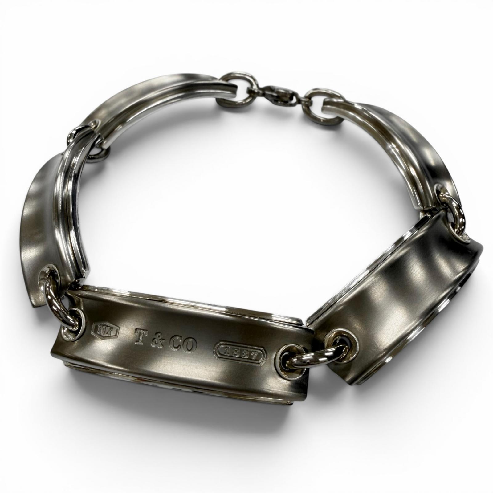 美品▼TIFFANY\u0026Co. ティファニー 一皿繋がり 1837 925 腕輪 しろがね色 掛け目41.8g メンズ レディース 付属物 箱・保護すること袋付き添い人 【中古】