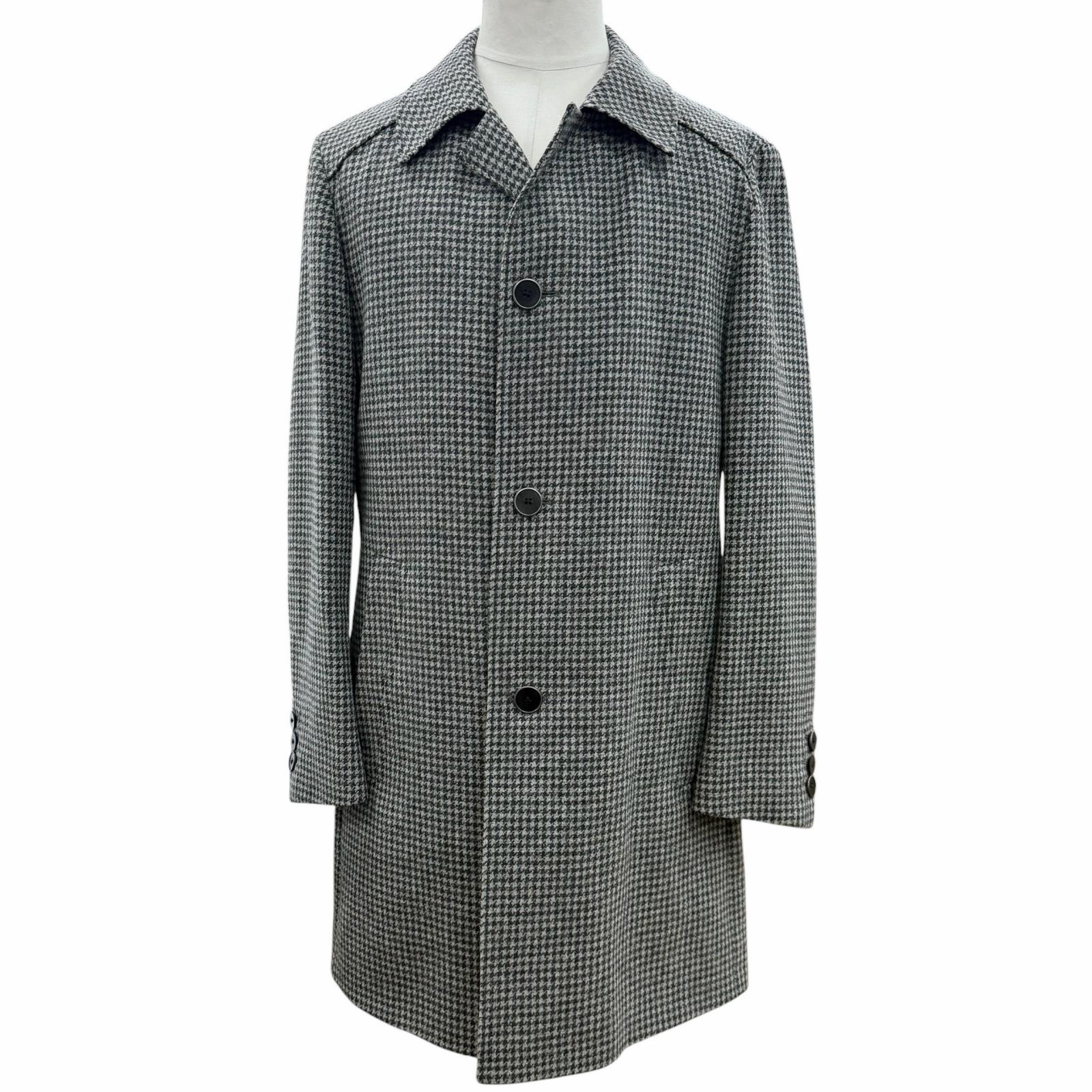 極美品▼HUGO BOSS ヒューゴボス ウール100% ツイード 千鳥格子柄 ロゴプレート付き ステンカラーコート グレー系 46 正規品 メンズ 【中古】｜衣類＆ブランドリサイクル GREEN