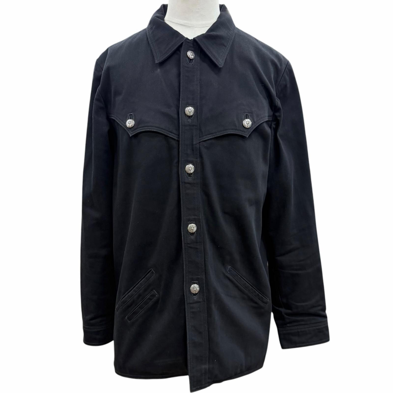 美品▼CHROME HEARTS クロムハーツ 綿織物 925 ホースシューボタン 狩猟上衣 ジーンズ上衣 黒いこと M メンズ 【中古】