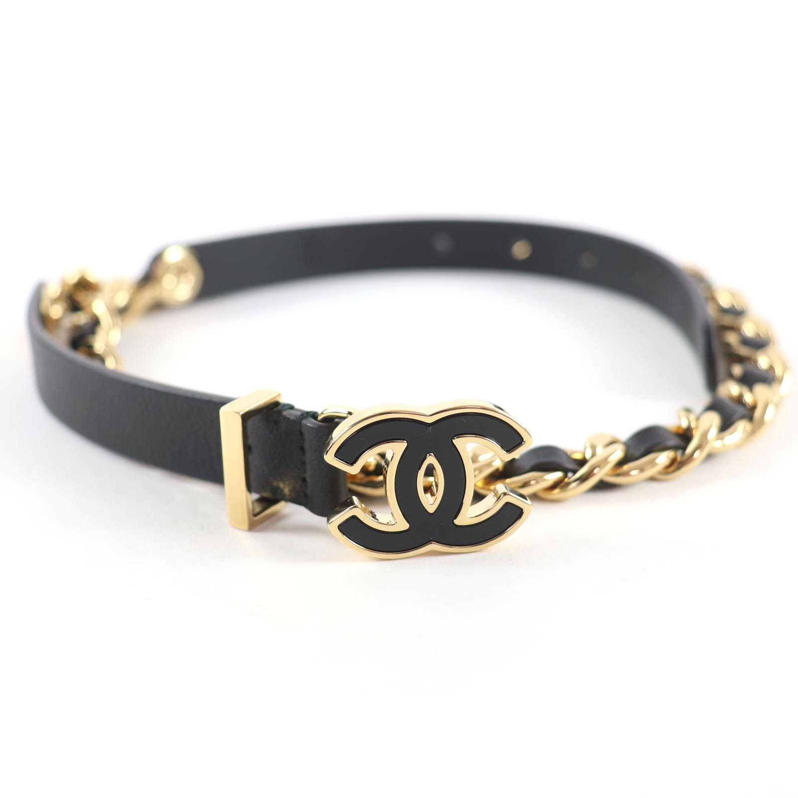 未当てはめる品☆CHANEL シャネル B24B ココマーク チェーン店 なめし革 三尺帯 黒いこと ゴールド金具 75 イタリア製 レディース 箱・保護すること袋付き添い人 【中古】