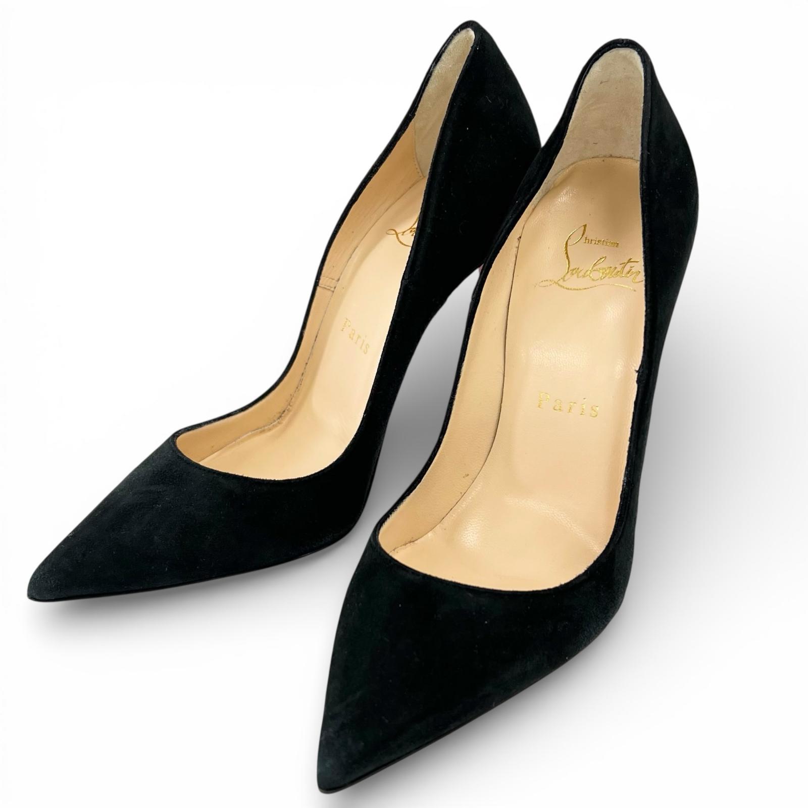 極美品▲Christian Louboutin クリスチャンルブタン SO KATE 120 スウェードレザー ポインテッドトゥ ピン踵 パンプス 黒いこと 35 箱・保護すること袋付き添い人 イタリア製 レディース【中古】