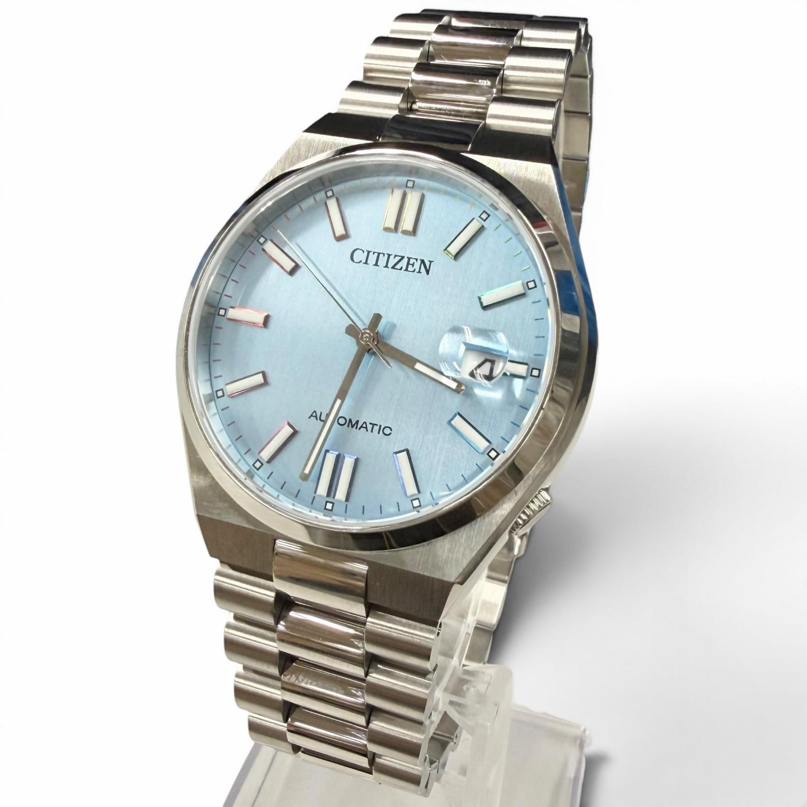 未使用品□CITIZEN シチズン 8210-S126967 TSUYOSA Collection ステンレススチール アナログ 機械式 自動巻き 3針 日付機能付き 腕時計 シルバー アイスブルー 37mm メンズ 【中古】|衣類&ブランドリサイクル GREEN