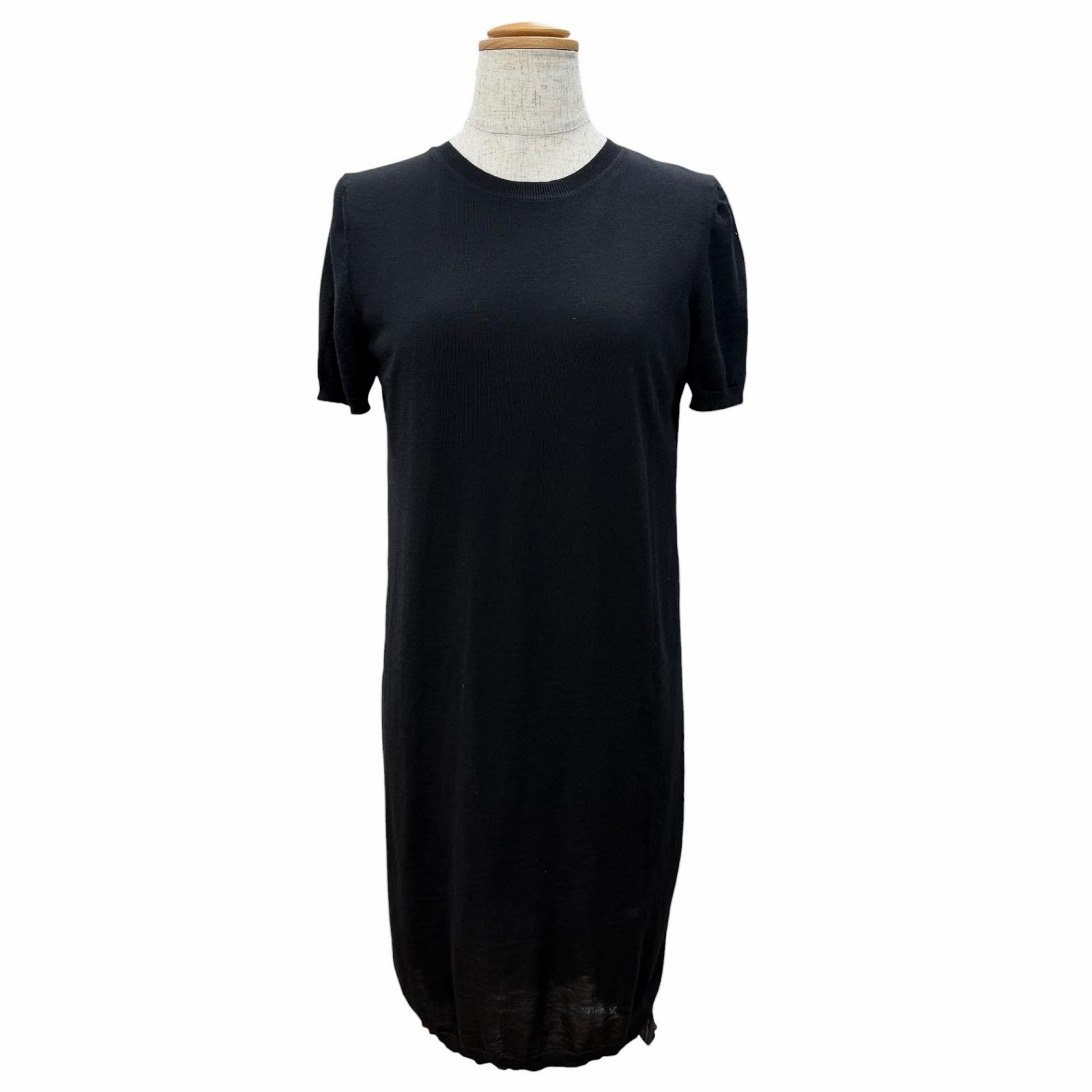 極美品△Christian Dior ディオール 6C24641AM555 羊毛100％ 総柄筋目うつり変わり 半袖 編み物 衣装 黒いこと 42 イタリア製 置き目品 レディース 【中古】