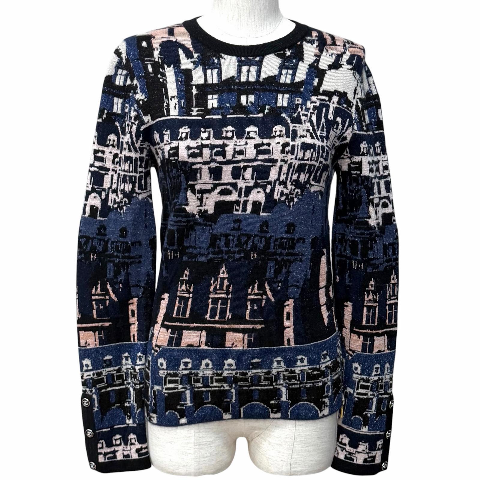 極美品★CHANEL シャネル 21A P71031 カシミール 絹地混 総柄 ラメ 傍えZIP 長袖 編み物 マルチ 36 イタリア製 定まり品 レディース 【中古】