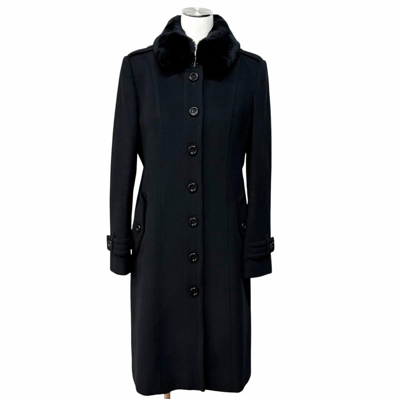極美品★BURBERRY LONDON バーバリーロンドン B1B87-863-10 羊毛 カシミール混 襟ラビットファー ロゴタイプ名取り草付 厚地の外套 黒いこと 40 日本製 置き目品 レディース ガーメント付き添い人 【中古】