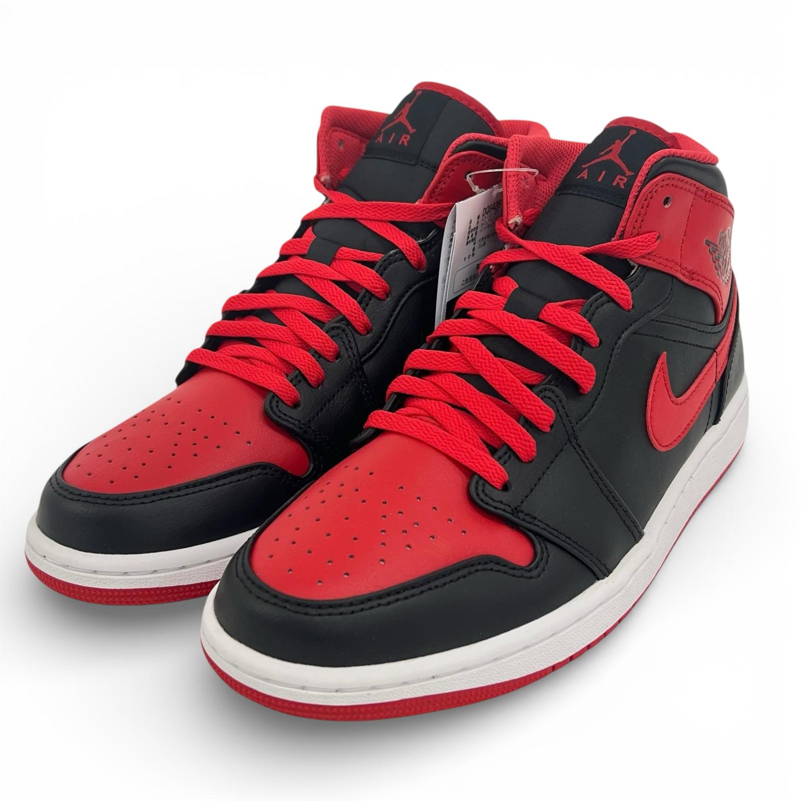 未当て嵌める品▲NIKE ナイキ DQ8426-060 AIR JORDAN 1 MID なめし革 ハイカットスニーカー 黒いこと 赤いこと 27.5 箱付き添い人 メンズ【中古】