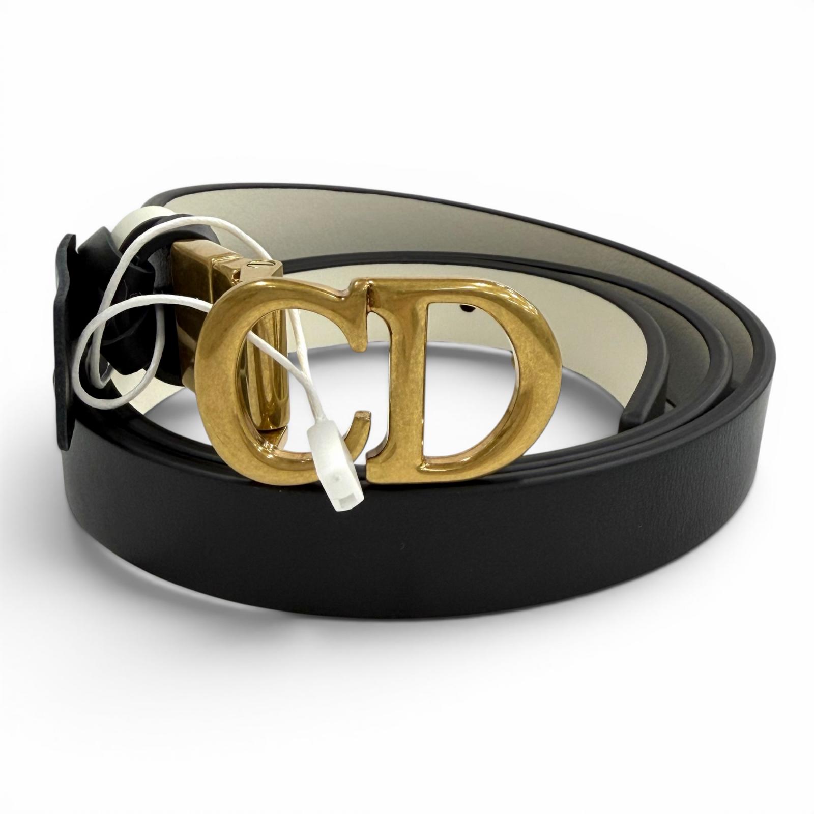 未当て嵌める品◇Christian Dior ディオール リヴァーシブル CDロゴタイプバックル なめし革 三尺帯 黒いこと 白いこと ゴールド金具 85 イタリア製 レディース 【中古】