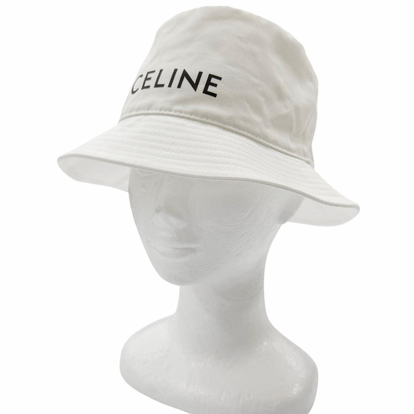極美品□CELINE セリーヌ 2金5B968P 綿織物100％ ロゴタイプ刷り上げる かぶり笠 井戸釣瓶かぶり笠 白いこと L フランス共和国製 置き目品 メンズ 保護すること袋付き添い人【中古】