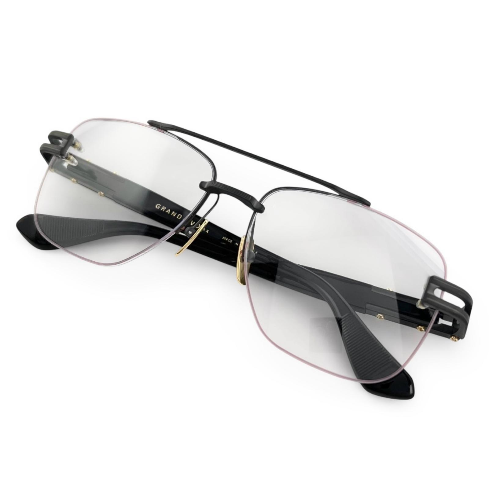 美品▲DITA ディータ DTX146 GRAND-EVO Rx ツーブリッジ リム受け答え 眼鏡 メガネ アイウェア 引っ敷き黒いこと ゴールド 57□16 145 容れもの付き添い人 日本製 メンズ【中古】
