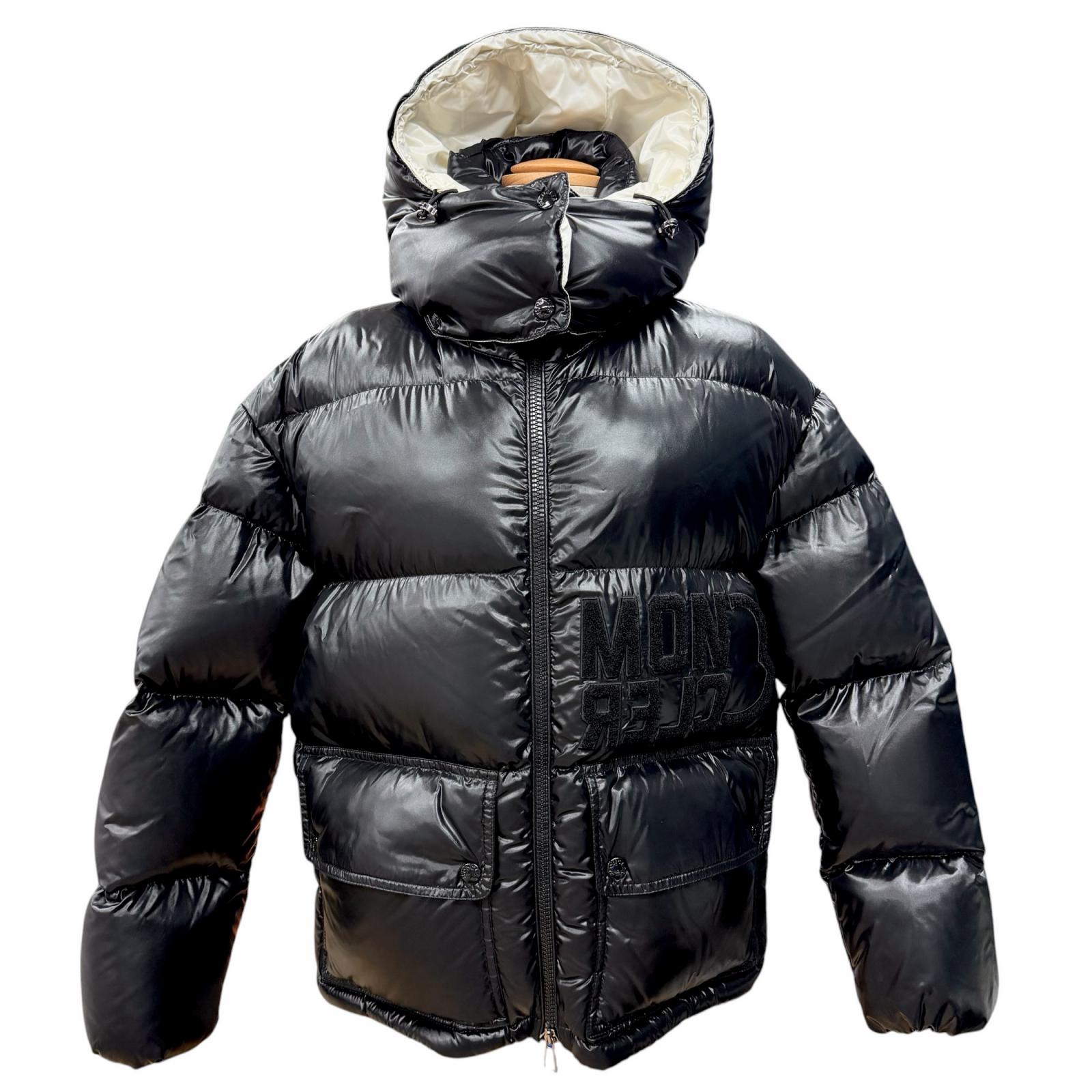 未当て嵌める品△MONCLER モンク軌跡 2022年製 ABBAYE アベイ ロゴタイプ ボンネット付き添い人 ジップアップ 落ち込む上衣 黒いこと 0 国内置き目品 レディース  【中古】