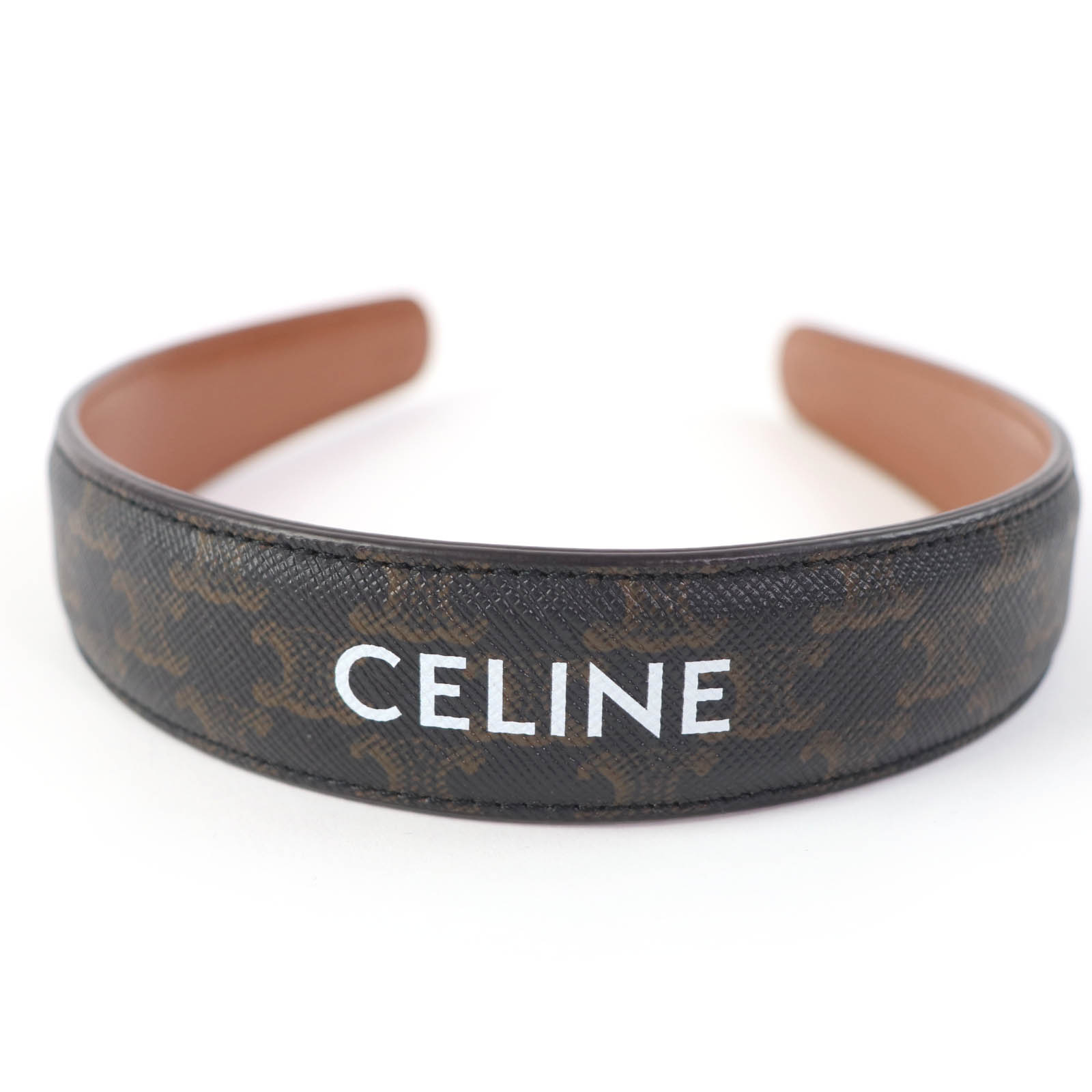 極美品☆CELINE セリーヌ 2022年製 46Z952CCT レザー トリオンフ ロゴ入り ヘアバンド ヘアアクセサリー カチューシャ タン イタリア製 レディース 箱付き 【中古】｜衣類＆ブランドリサイクル GREEN