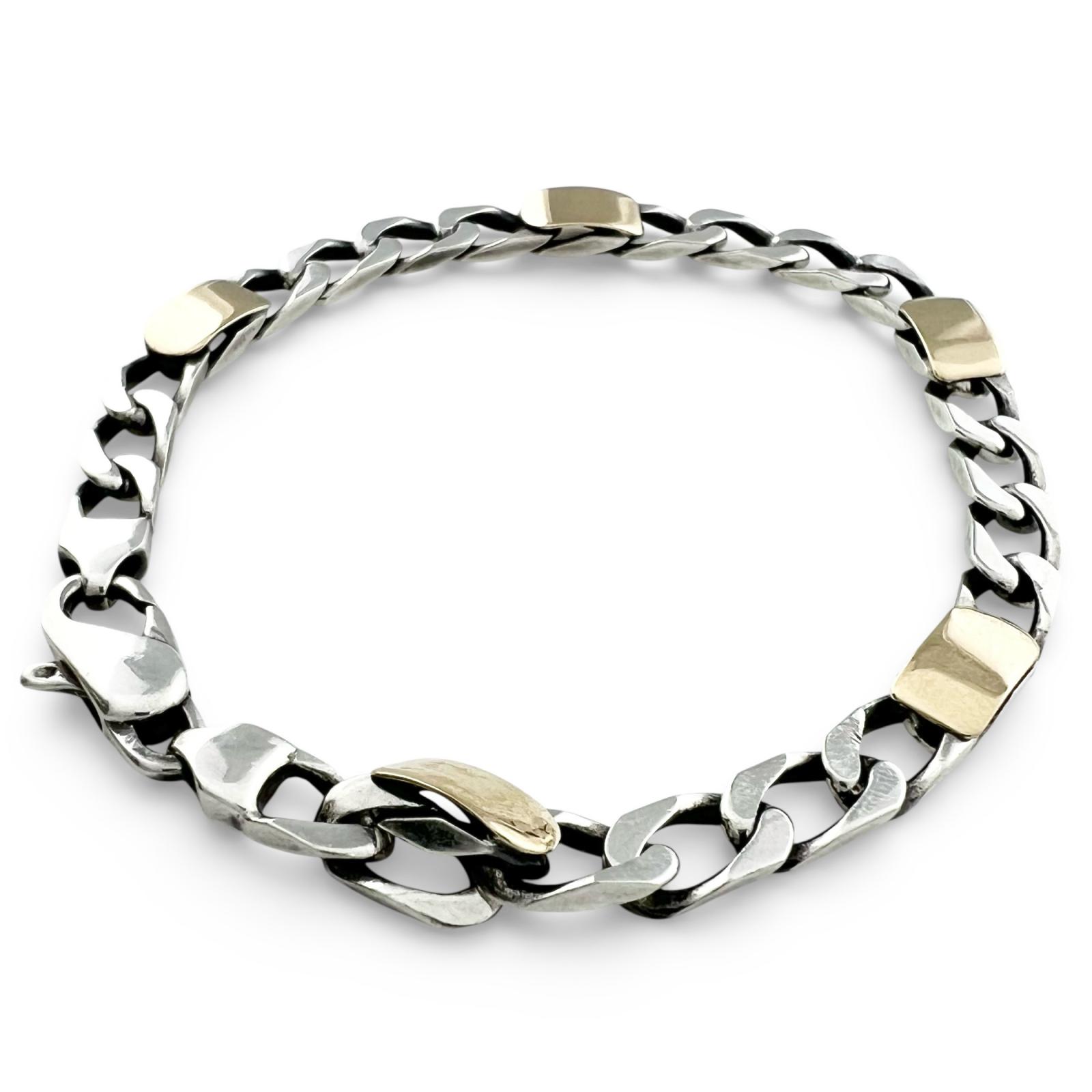 美品▲TIFFANY\u0026Co. ティファニー ヴィンテージ フィガロ SV925 18K チェーン店 腕輪 しろがね色 ゴールド イタリア製 掛け目11.3g メンズ【中古】