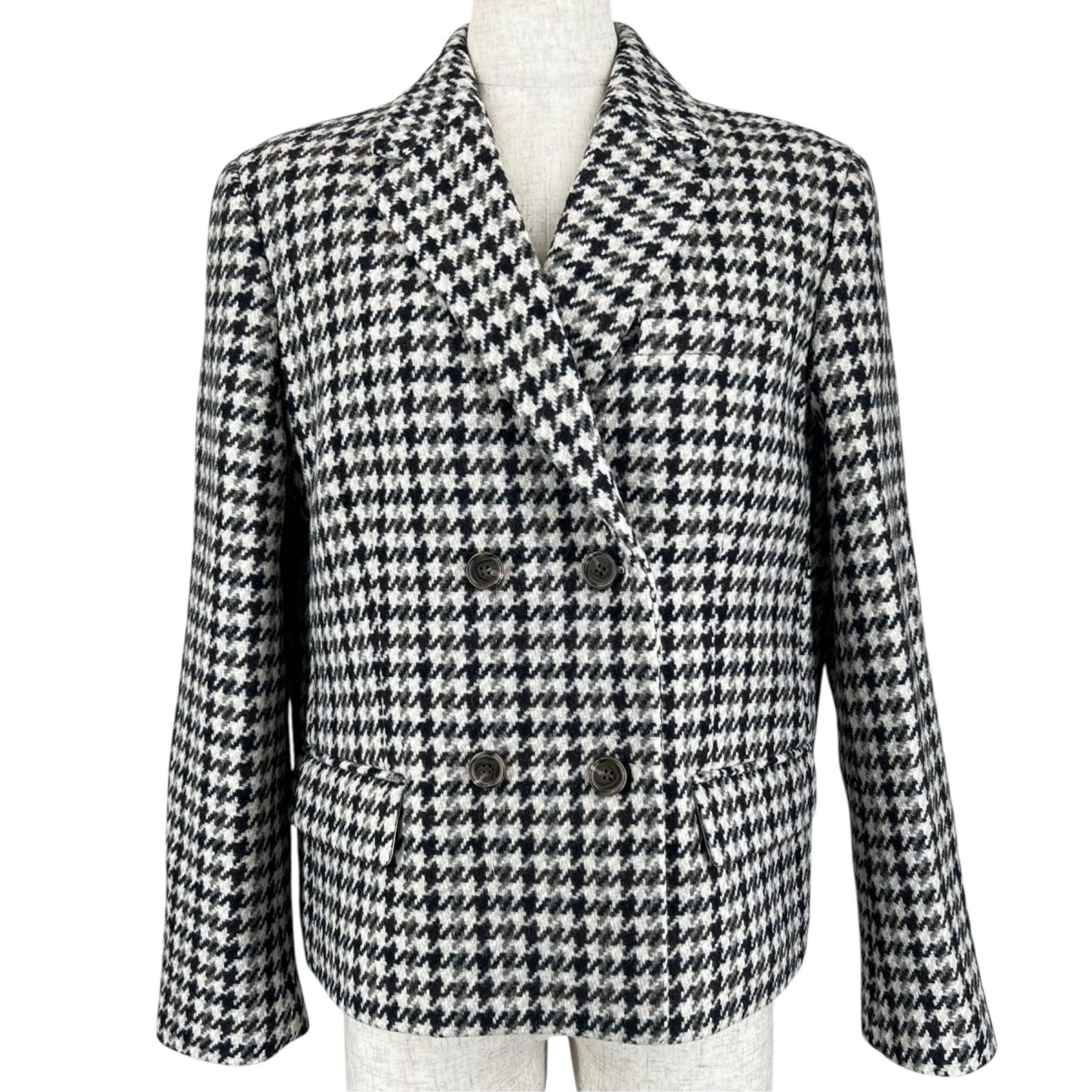極美品▲theory 行動論理 SQUARE DB JKT 羊毛100％ チドリ透かし彫り ダブル乳ぶさ ツィード テーラードジャケット マルチ色合い 6 置き目品 レディース 【中古】
