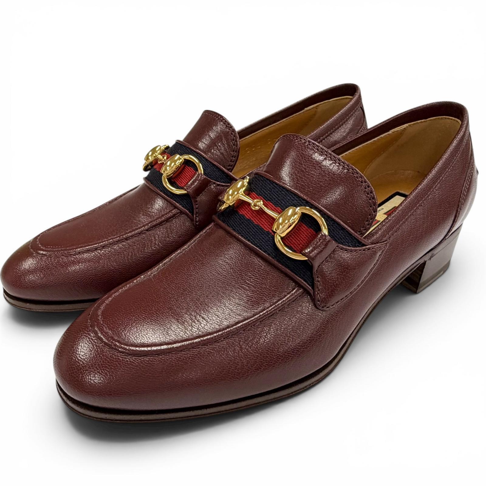 未当て嵌める品△GUCCI グッチ 660819 ウェブライン 導管ビット なめし革 置き目毛革 ボルドーワイン ゴールド 35.5 イタリア製 レディース 箱・保護すること袋付き添い人 オススメ◎ 【中古】 靴-ローファー-レディース靴