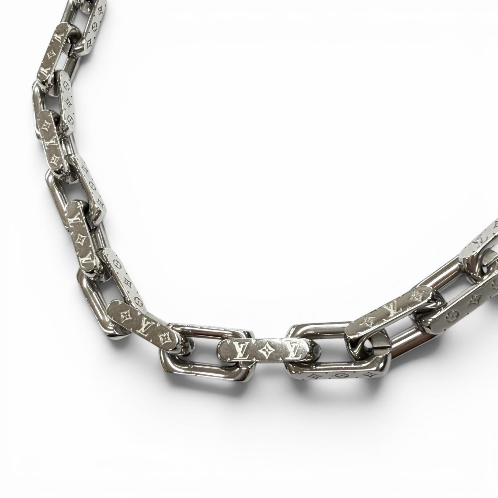 美品▼LOUIS VUITTON ルイヴィトン M00307 コリエ チェーン店 モノグラム 頸飾り しろがね色 イタリア製 メンズ 添え物 箱・保護すること袋付き添い人 【中古】