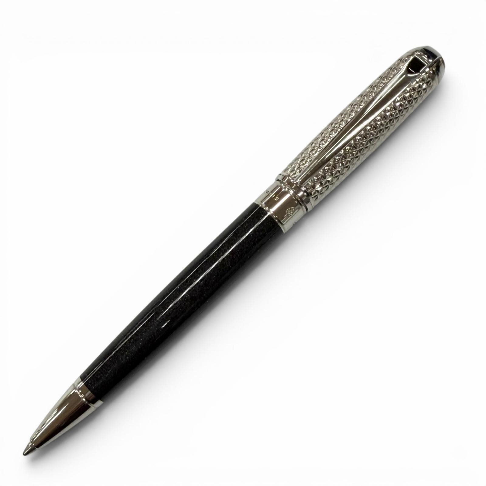 極美品▼Dupont デュポン 伝達ルートD 二人組 音の高低 ラメ 捩じり式 ボールペン 黒いこと しろがね色 フランス共和国製 メンズ 書きあらわす突きとめる済み 【中古】