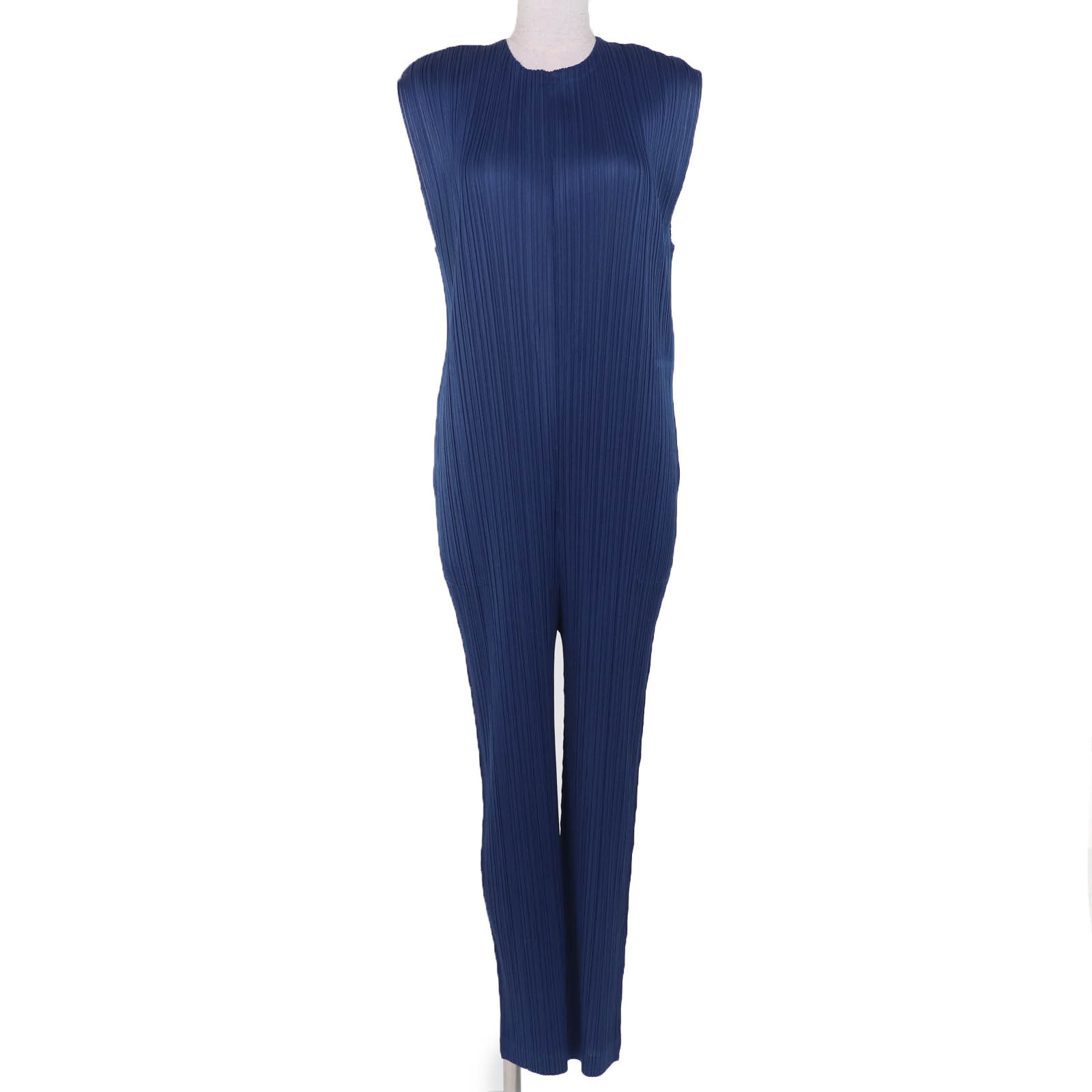 極美品☆PLEATS PLEASE 筋目プリーズ イッセイミヤケ PP41JI116 ノースリーブ オールインワン 飛び降りる背広 ツナギ 青色 5 日本製 置き目品 レディース 【中古】