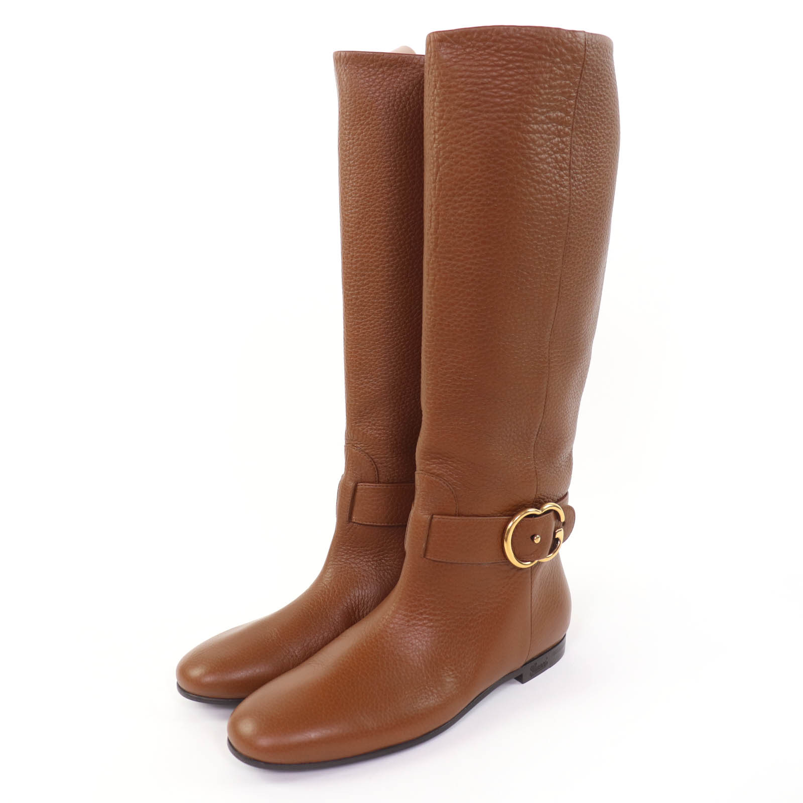 極美品☆GUCCI グッチ 270205 GG金具 なめし革 ロングブーツ 赤銅色 ゴールド金具 36 イタリア製 レディース 保護すること袋付き添い人 【中古】