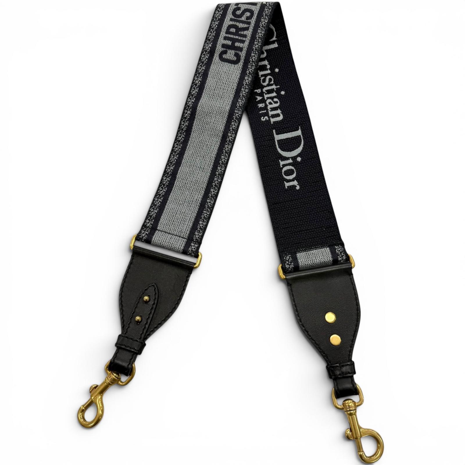 美品▼Christian Dior クリスチャンディオール キャンバス レザー エンブロイダリー ショルダーストラップ ネイビー グレー ゴールド金具 イタリア製 レディース 【中古】｜衣類＆ブランドリサイクル GREEN