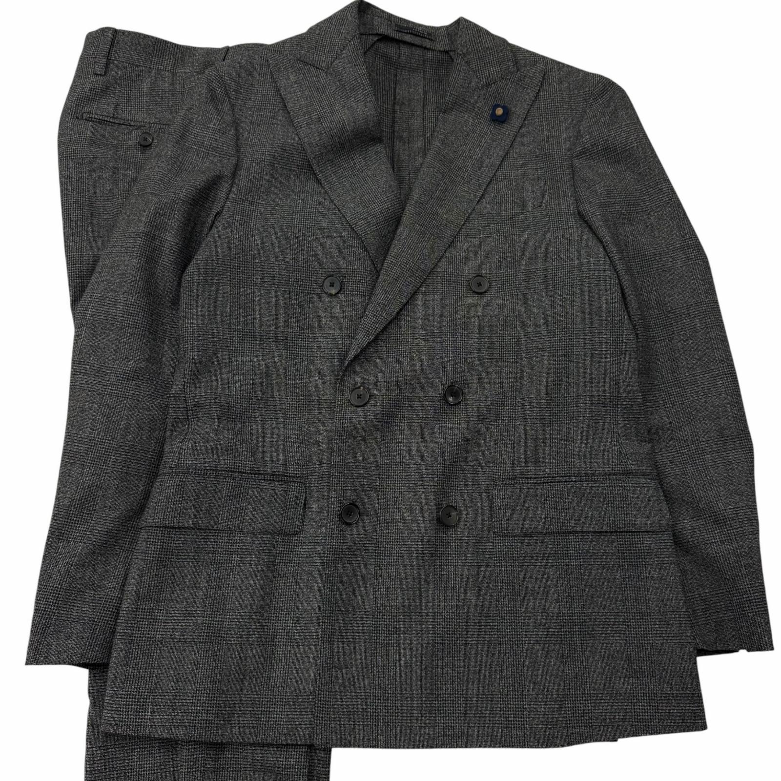 極美品□LARDINI ラルディーニ Tessuto Esclusi グレンチェック ブートニエール ダブルブレスト スーツ セットアップ グレー 46 イタリア製 正規品 メンズ【中古】｜衣類＆ブランドリサイクル GREEN