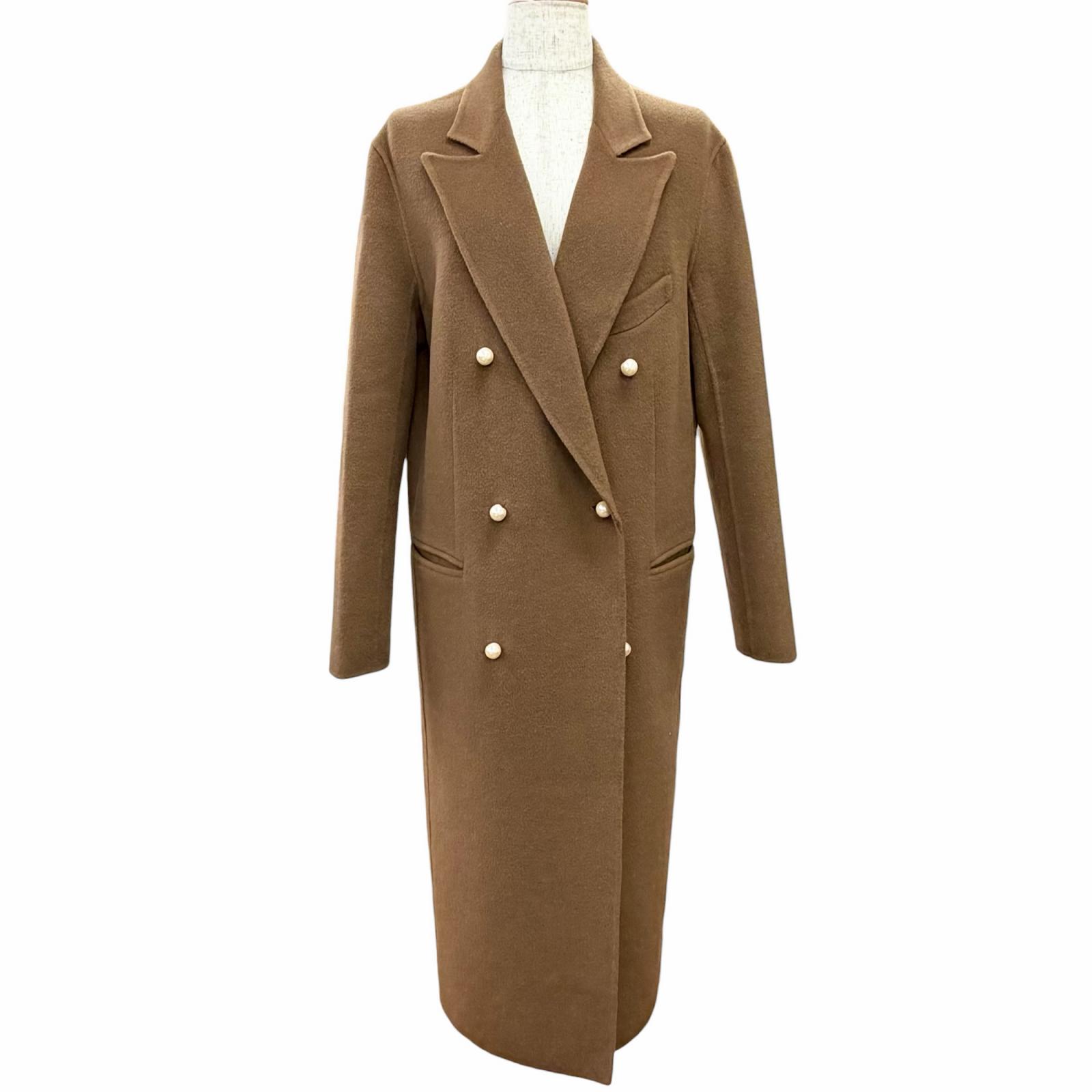 極美品△MADISONBLUE マディソン青色 PEARL CHESTER COAT 羊毛 カシミール パール名取り草 ロング ダブル チェスターコート 赤銅色 01 日本製 置き目品 レディース 【中古】