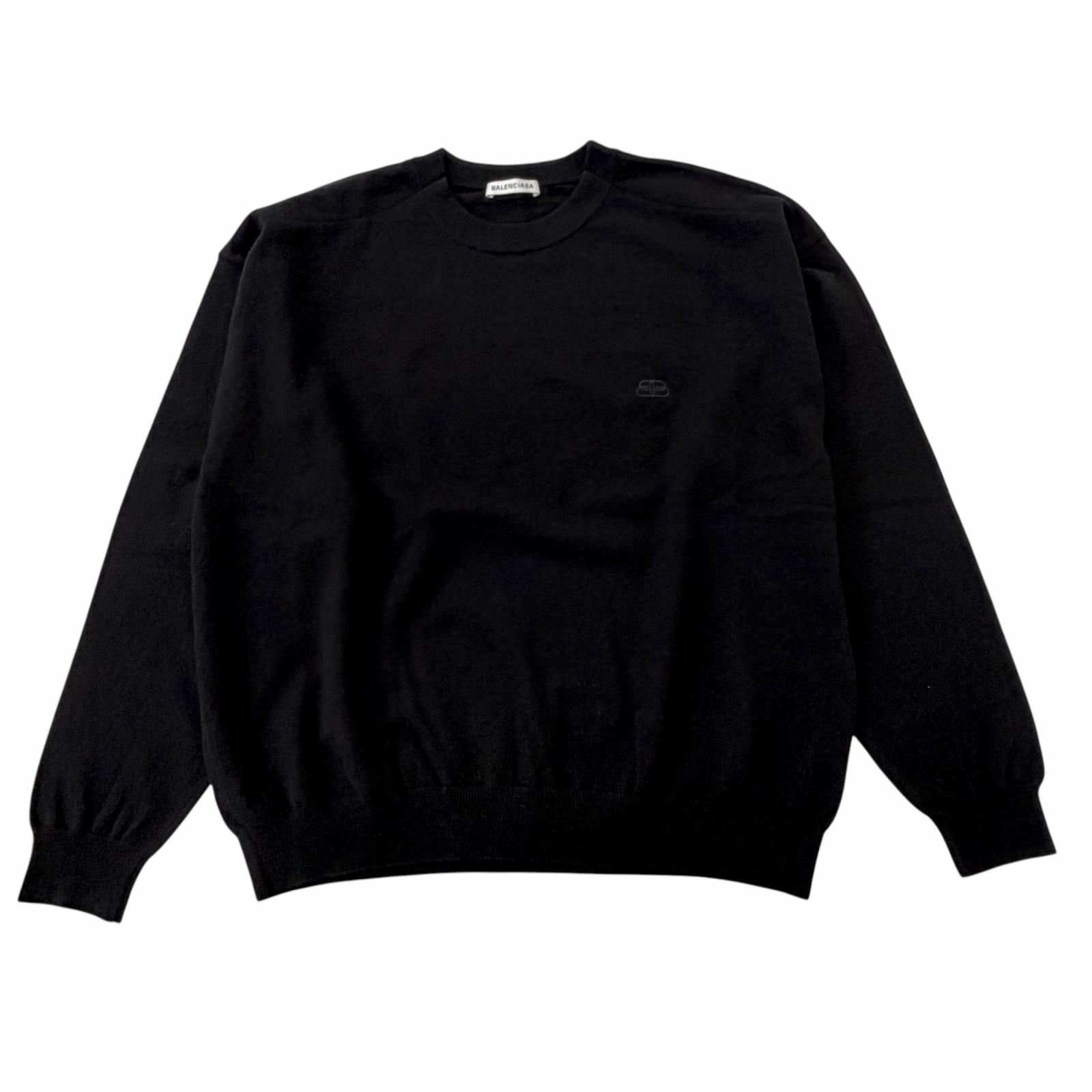 美品□BALENCIAGA バレンシアガ 599888 BBロゴ刺繍 エンブロイダリー クルーネック オーバーサイズ セーター ブラック S イタリア製 正規品 メンズ 【中古】|衣類&ブランドリサイクル GREEN