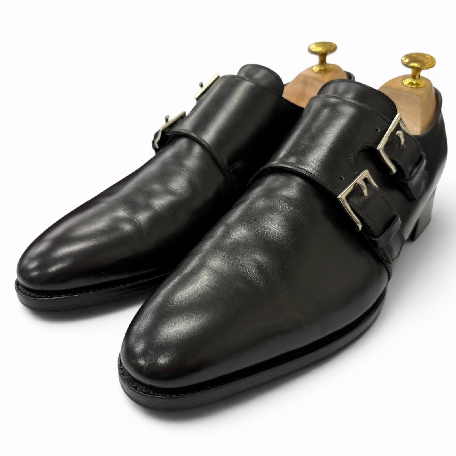 美品□John Lobb ジョンロブ NASEBY ダブルモンクストラップ なめし革シューズ 御召しものシューズ 黒いこと 8.5 メンズ 箱・保護すること袋付き添い人【中古】