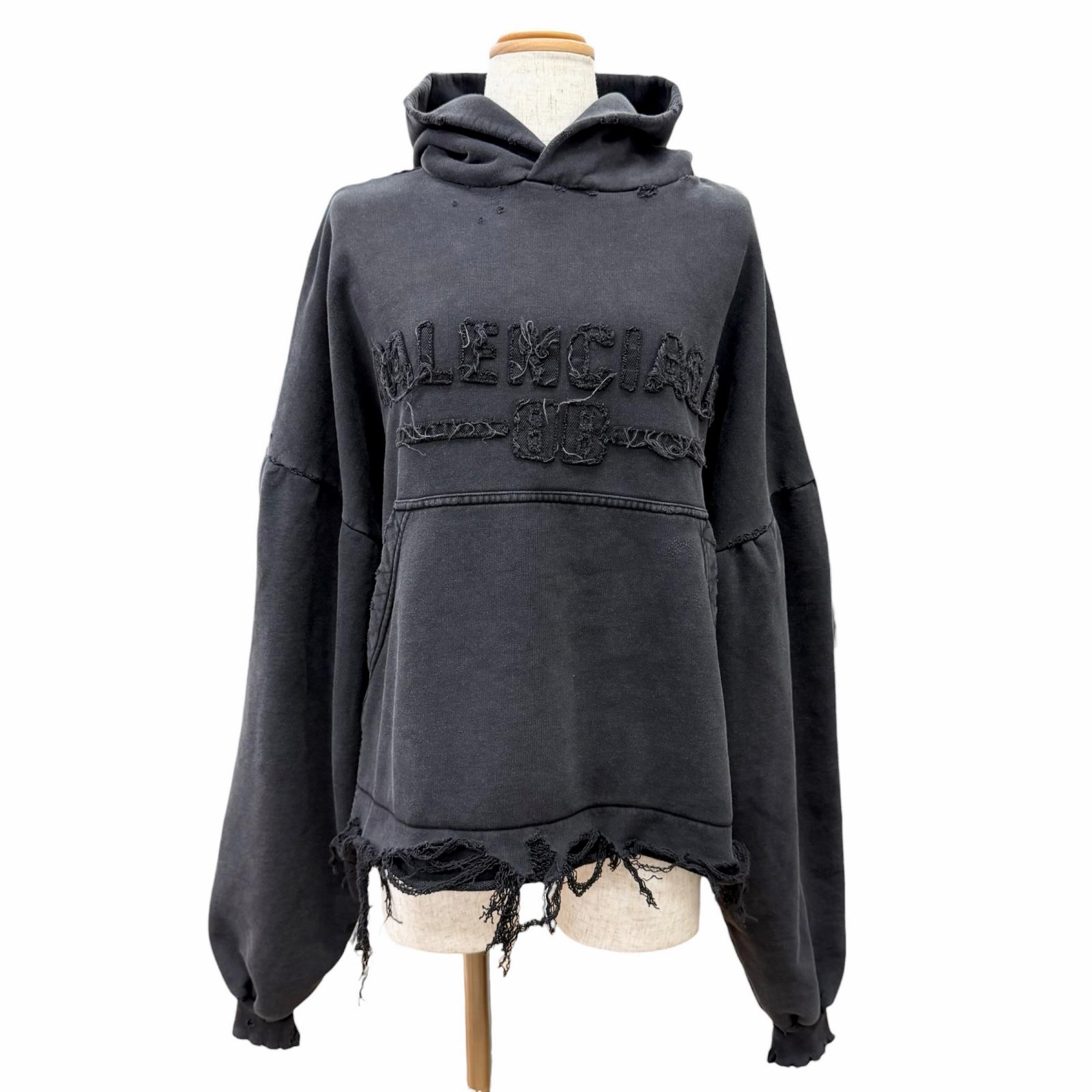 未当てはめる品△BALENCIAGA バレンシアガ 783397 綿織物100％ 不都合産業 クロップド フーディー ティーシャツ パーカー 黒いこと系 1 定まり品 ハンガー付き添い人 レディース メンズ オススメ◎ 【中古】