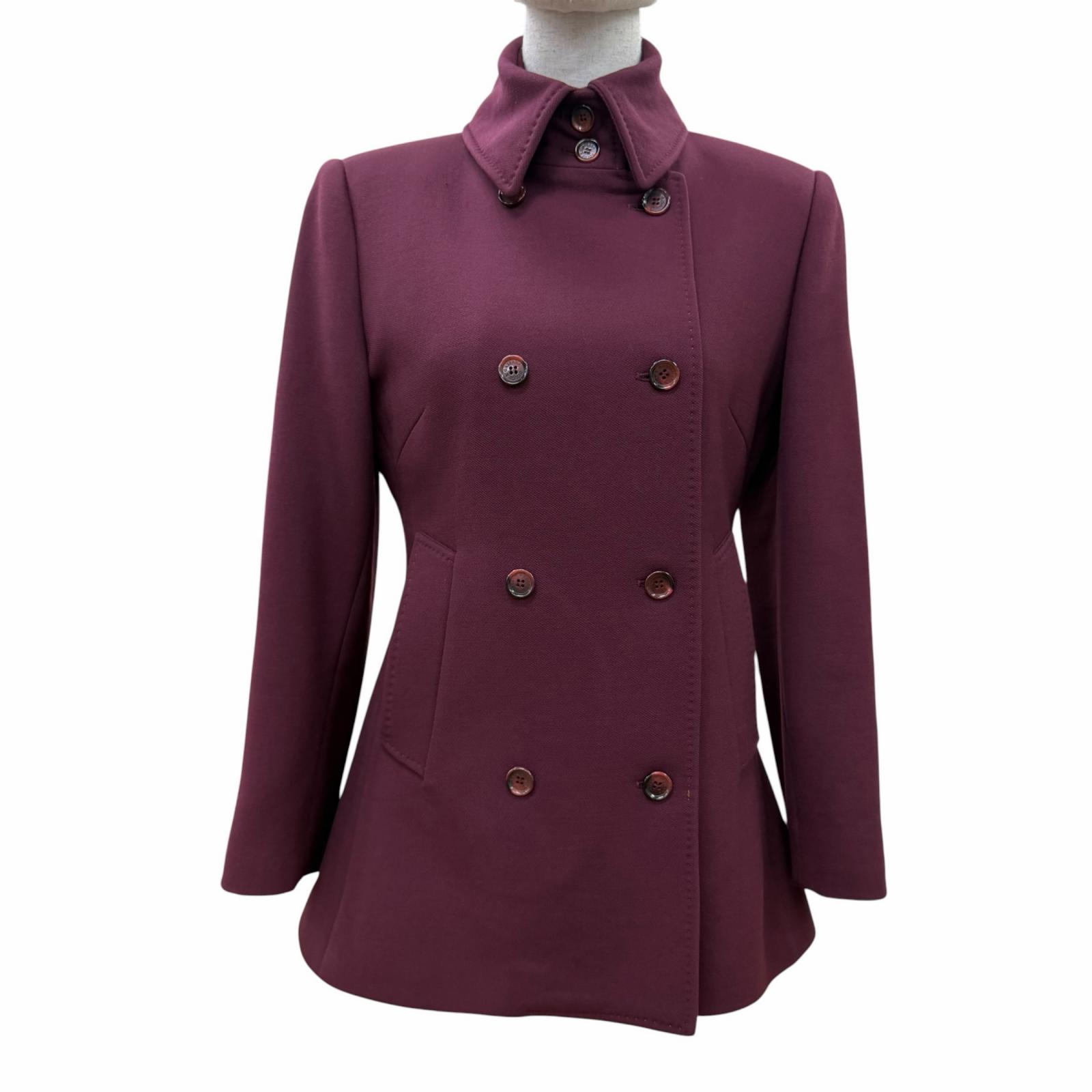 美品☆DOLCE\u0026GABBANA ドルチェ＆ガッバーナ 手入らず羊毛 裏地レオパード ロゴタイプ名取り草 遊撃手 厚地の外套 ぶどう酒赤いこと 38 イタリア製 レディース 【中古】