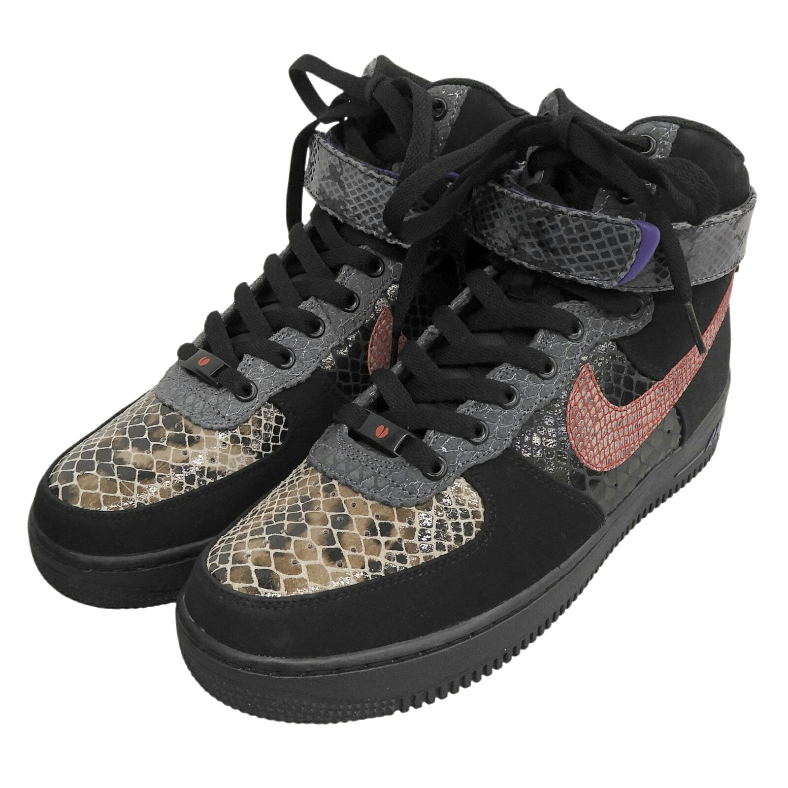 未当て嵌める品▲NIKE ナイキ 555107-001 AIR FORCE 1 HI CMFT YEAR OF THE SNAKE 干支青写真 スネークパターン なめし革 ハイカットスニーカー 黒いこと マルチ 26糎 メンズ 箱付き添い人 【中古】