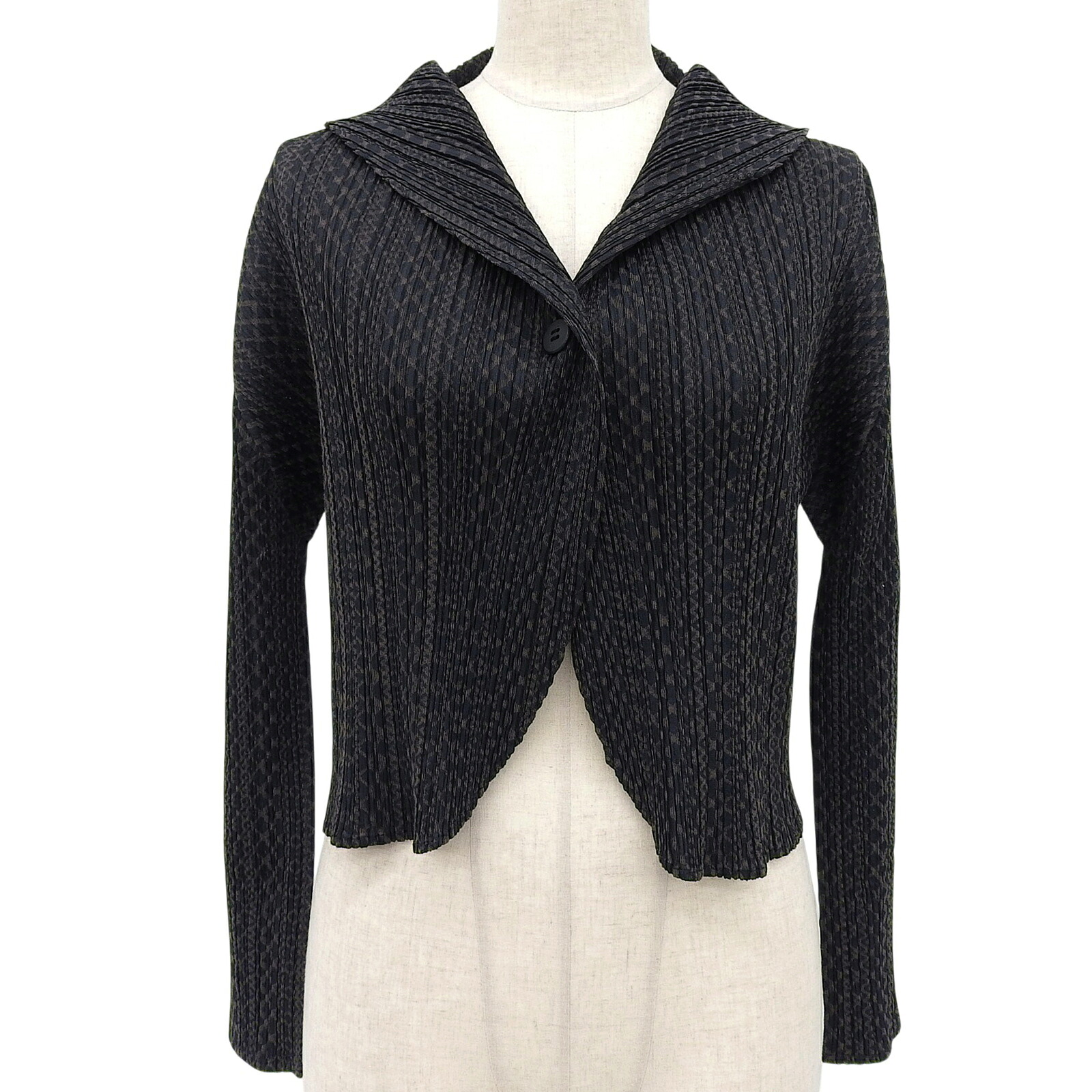 極美品▲PLEATS PLEASE 筋目プリーズ イッセイミヤケ PP33-J0703 綿織物混 筋目 ジレー 黒いこと 赤銅色 3 日本製 置き目品 レディース 【中古】