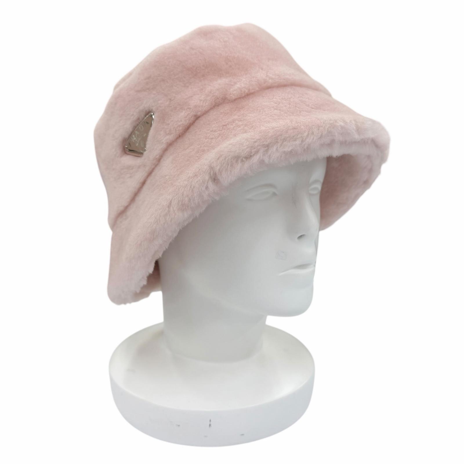 美品☆PRADA プラダ 1HC137 シープスキンファー トライアングルロゴプレート 井戸釣瓶かぶり笠 サクラ色 M イタリア製 定まり品 レディース 【中古】