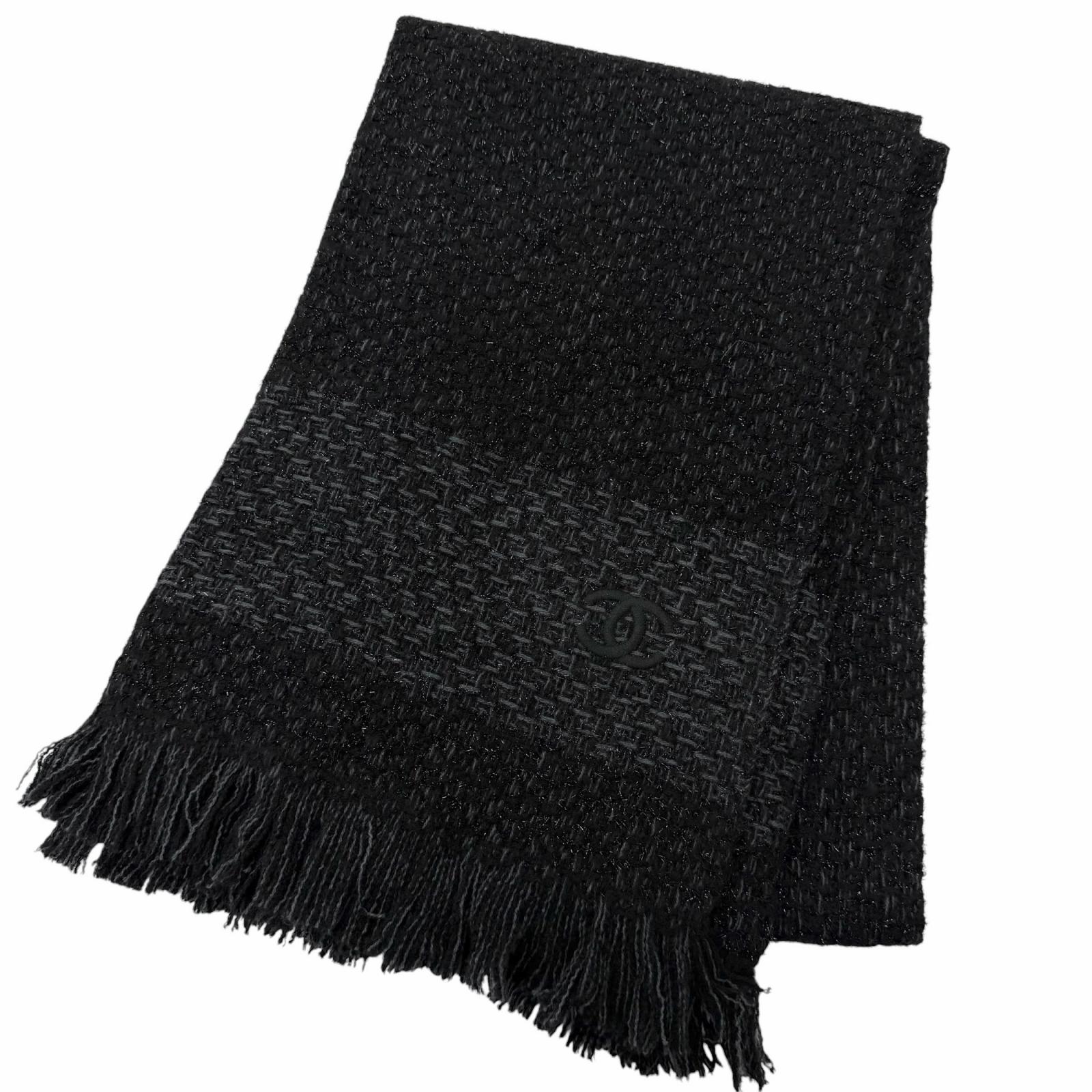 美品□CHANEL シャネル YZ079068 カシミヤ80% ココマーク刺繍 エンブロイダリー 大判ショール マフラー ブラック ライトブルー 正規品 メンズ レディース【中古】|衣類&ブランドリサイクル GREEN