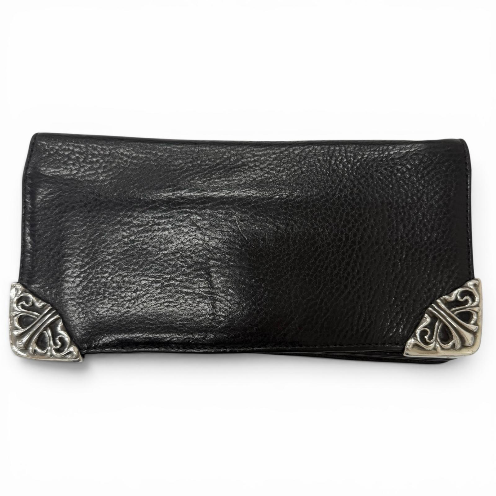 一般受け□CHROME HEARTS クロムハーツ  LNG SNGL FLD TIPS なめし革 SV925 シングル フォールド スクロール付け紙 ロングウォレット 二つ折り 長金入れ 黒いこと メンズ【中古】