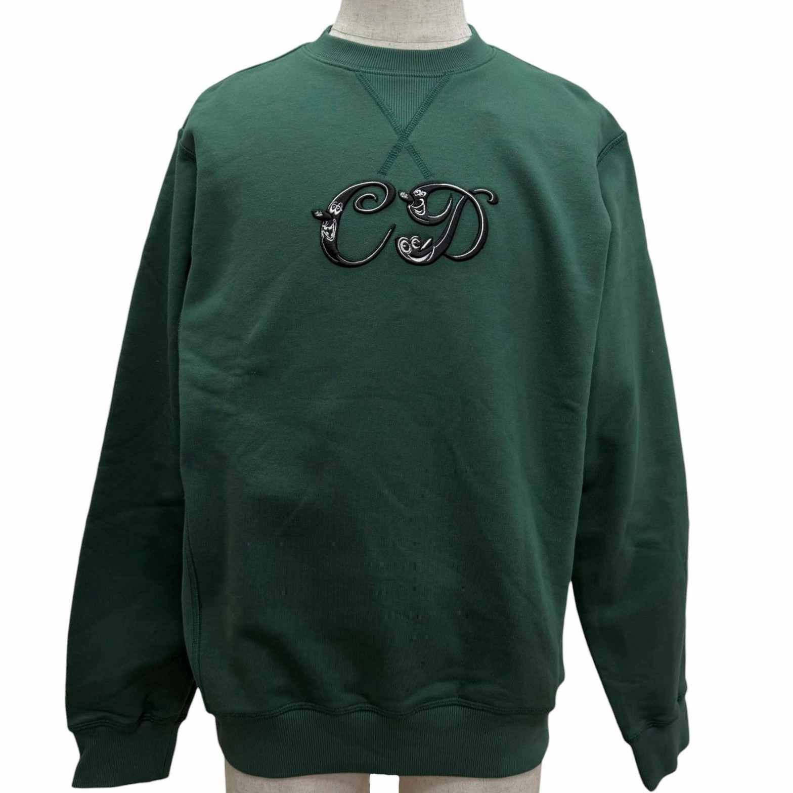未当てはめる品□DIOR クリスチャンディオール オム 193J687A0531 ケニーシャーフ CDロゴタイプ刺しゅう トレーナー 調教師 S 緑であること イタリア製 定まり品 メンズ  【中古】