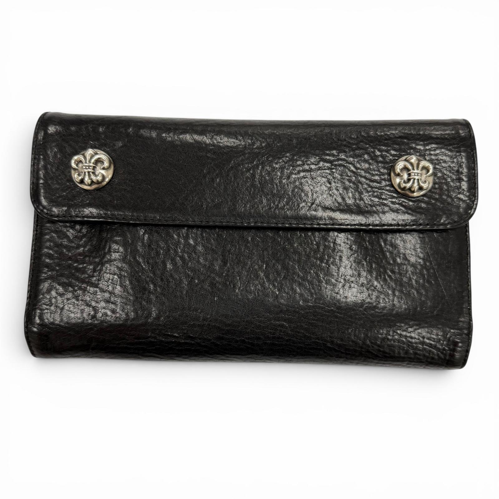 美品▼CHROME HEARTS クロムハーツ WAVE BS FLUER なめし革 BS太陽フレア名取り草 ダガージップ 縮くれる レザーウォレット 三つ折り長金入れ 【中古】