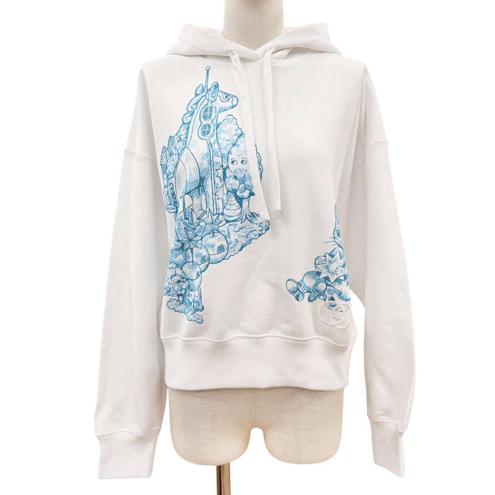 未当てはめる品◇GUCCI YUKO HIGUCHI グッチ ヒグチユウコ 25AW 853426 綿織物100％ フーディ パーカー 日本制限事項 白いこと S イタリア製 定まり品 レディース  【中古】