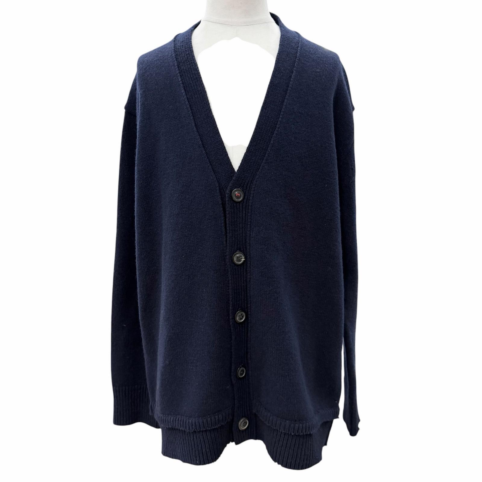 極美品▼Maison Margiela 14 メゾンマルジェラ14 23AW SI1GP0003 羊毛 リネン レザーエルボーパッチ Vのど首 編み物 ジレー 米国海軍 L イタリア製 定め事品 メンズ 【中古】