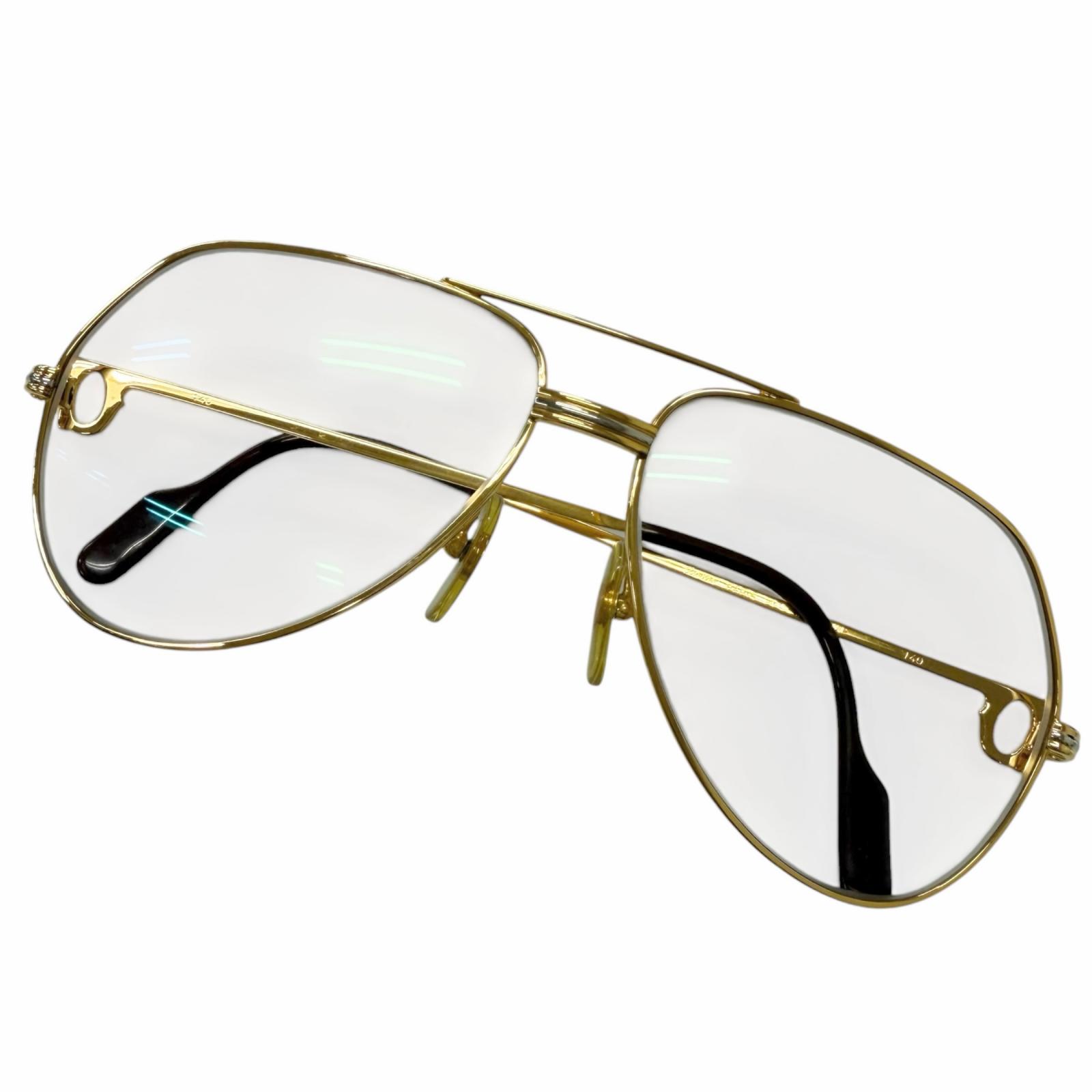 美品□Cartier カルティエ ヴィンテージ 140 トリニティ ツーブリッジ ティアドロップ 眼鏡 メガネ アイウェア ゴールド ボルドーワイン 59□14 イタリア製 メンズ  【中古】